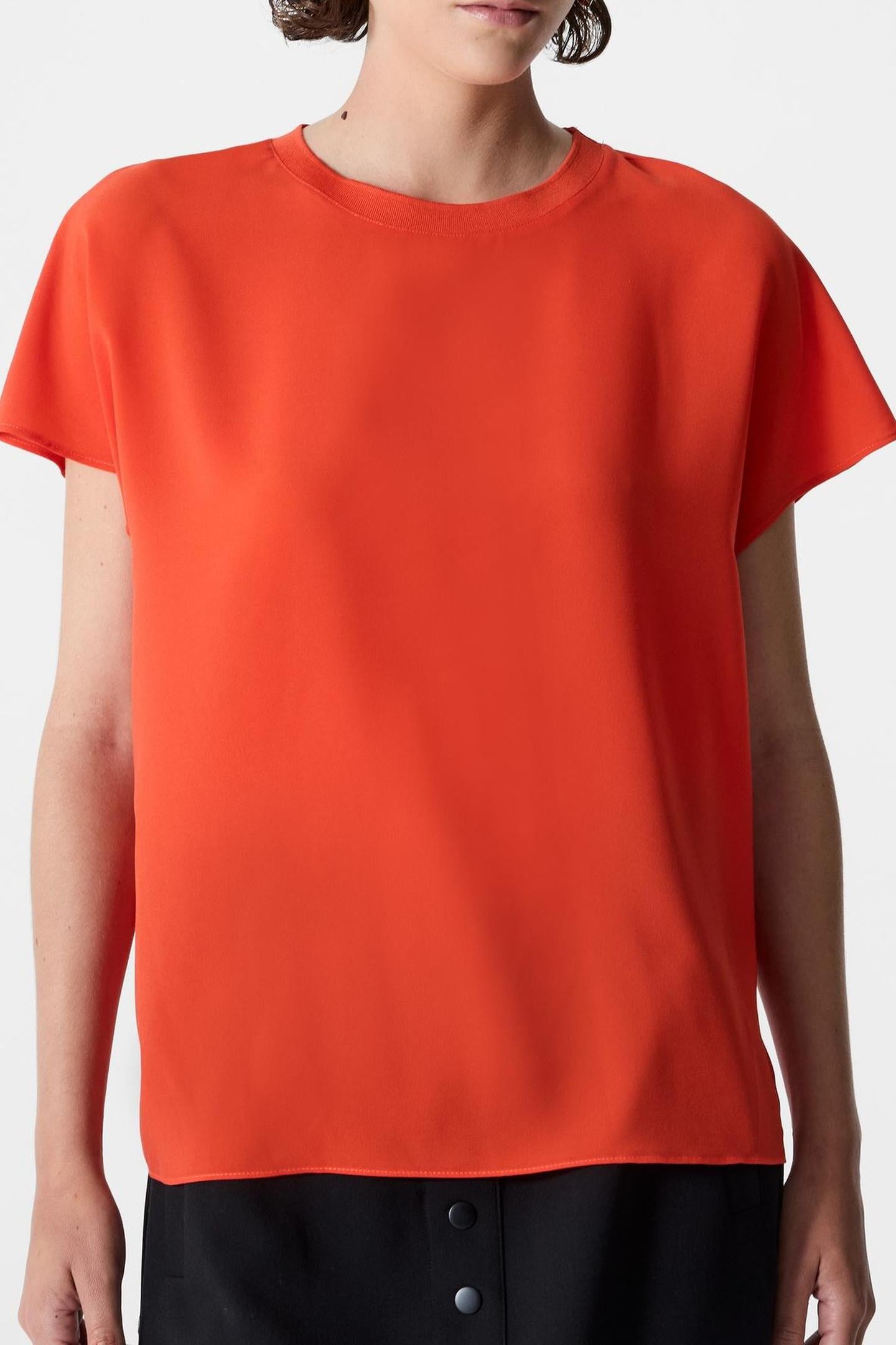 CREPE LIGHT CREW NECK TOP FLAME ORANGE FLAME ORANGE 1
