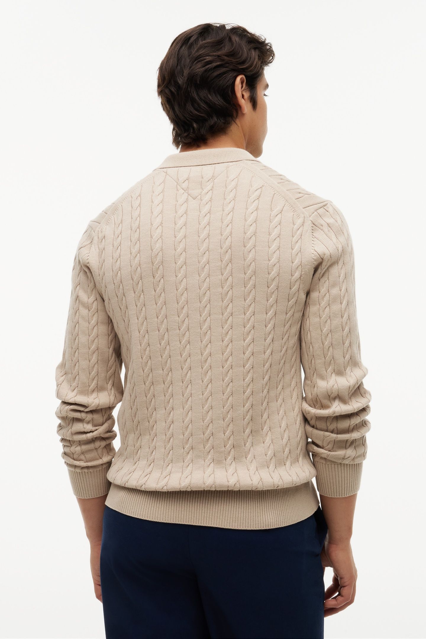 CABLE KNIT POLO JUMPER BATIQUE KHAKI 3