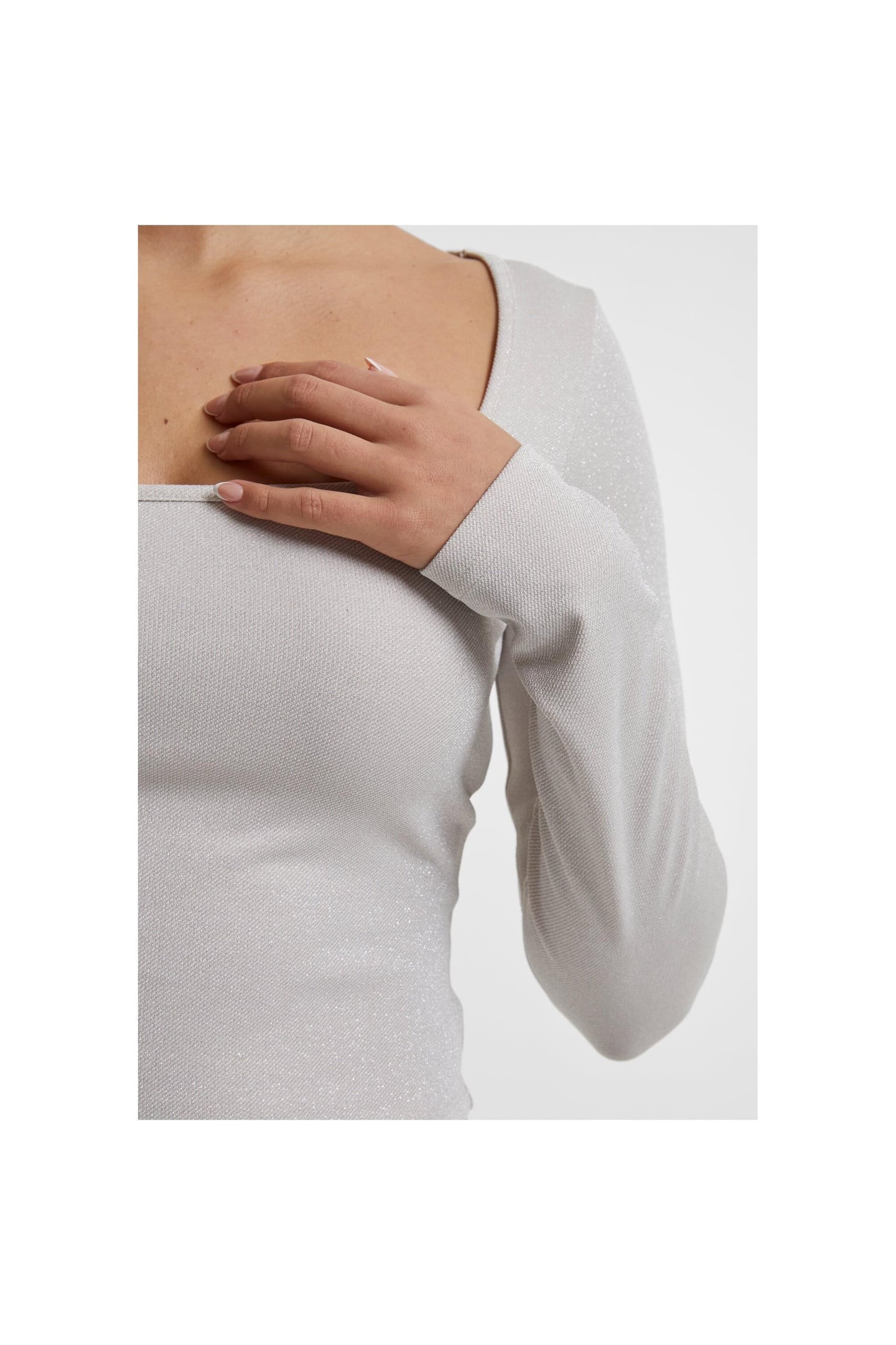 LADIES GLITTER SQUARE NECK LONGSLEEVE WHITESAND 9
