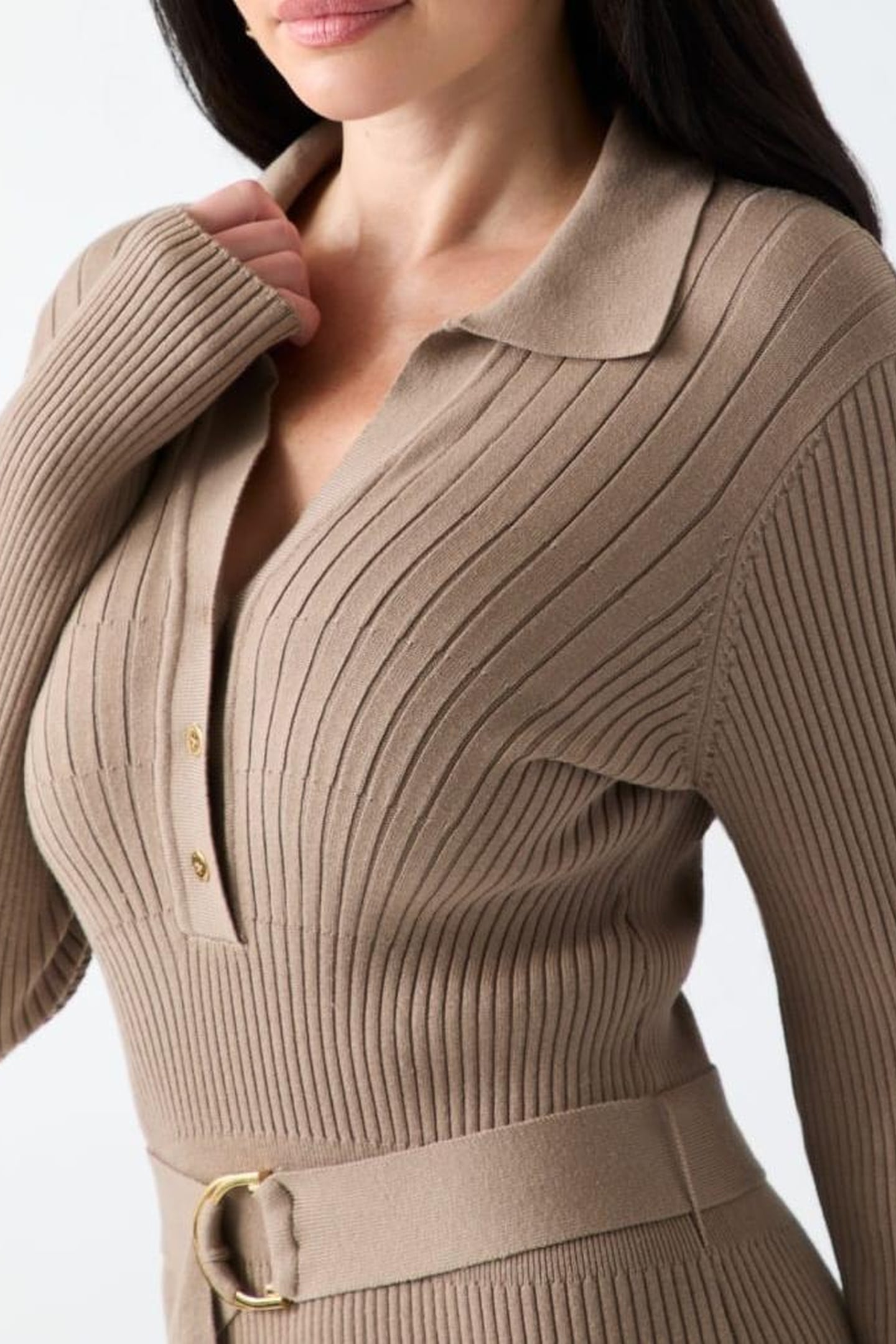 AGATHE POLO LS DRESS SILK TAUPE 8