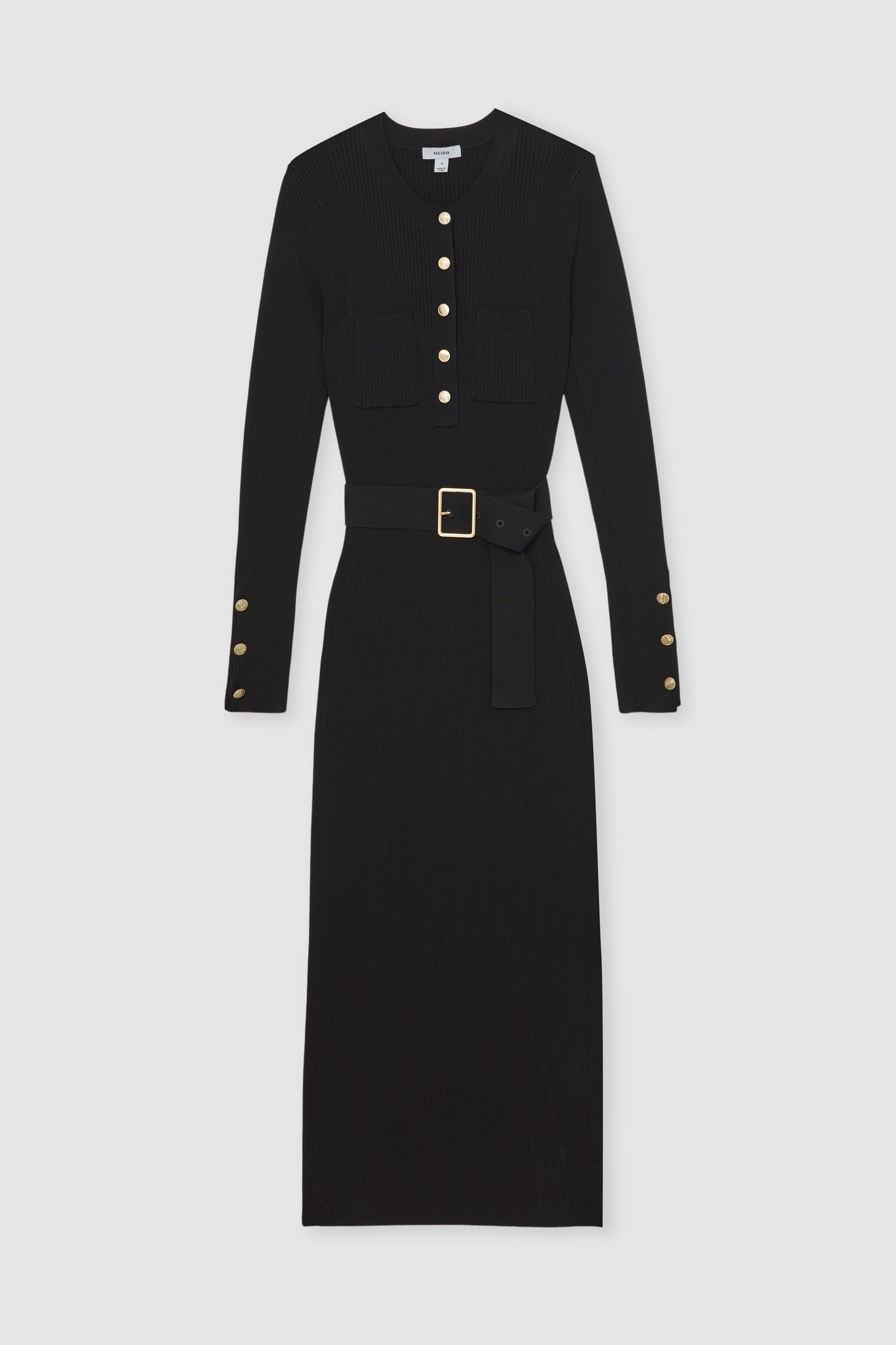 BUTTON KNITTED MIDI DRESS BLACK 4
