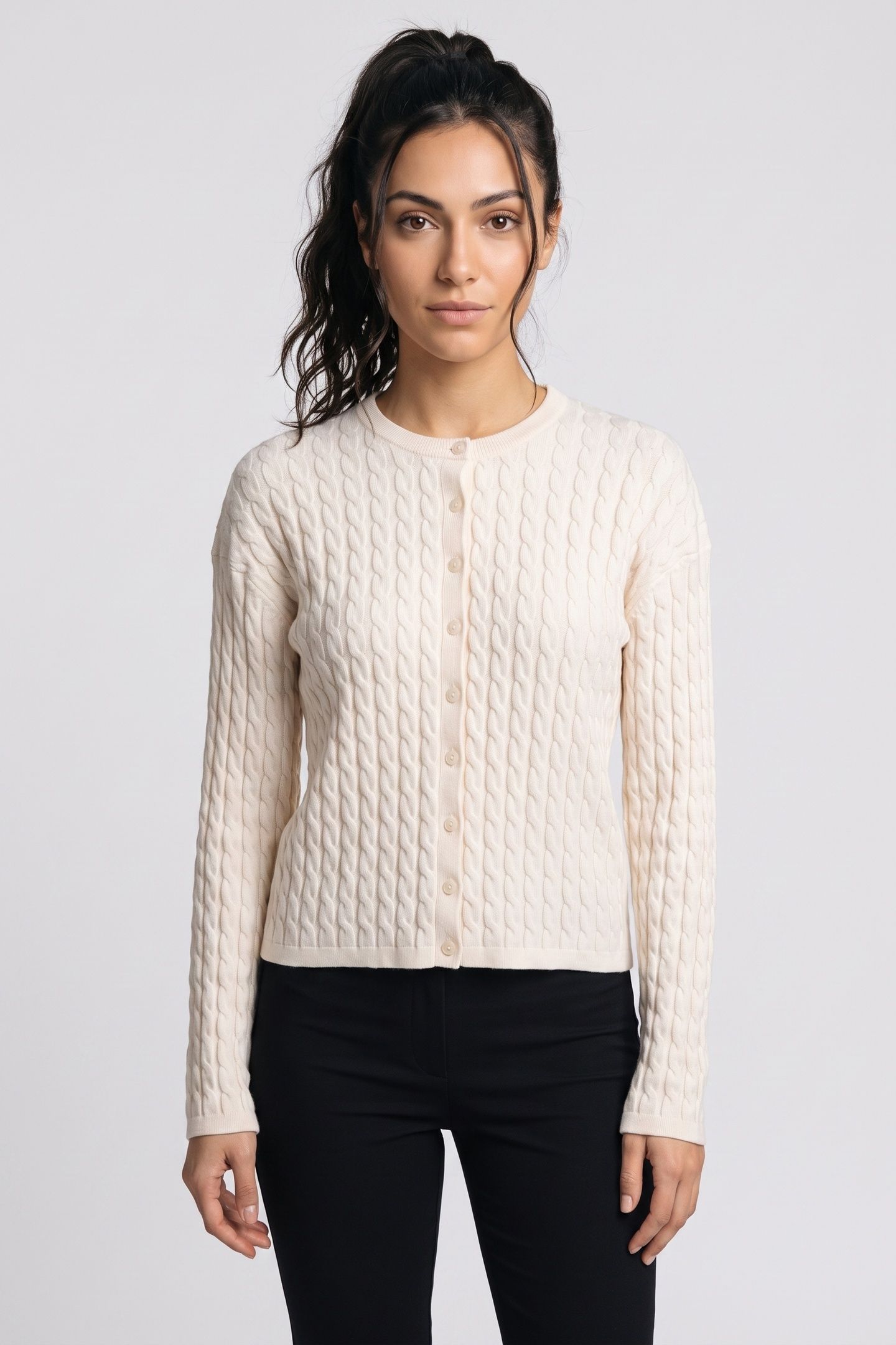 ES OSSI CABLE CARDIGAN WHITE 1