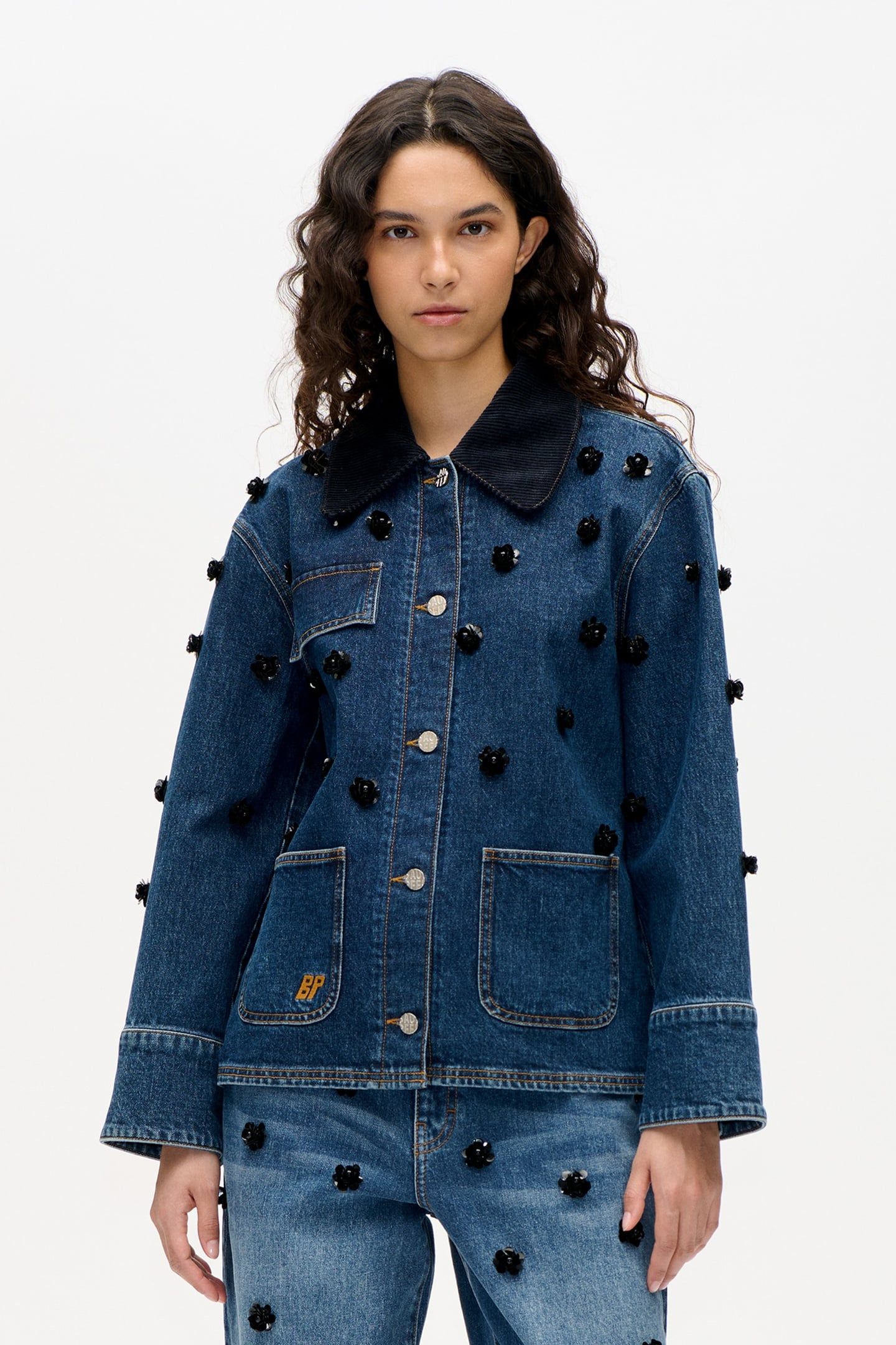 BEANNIE JACKET DENIM SEQUINCE FLOWER 1