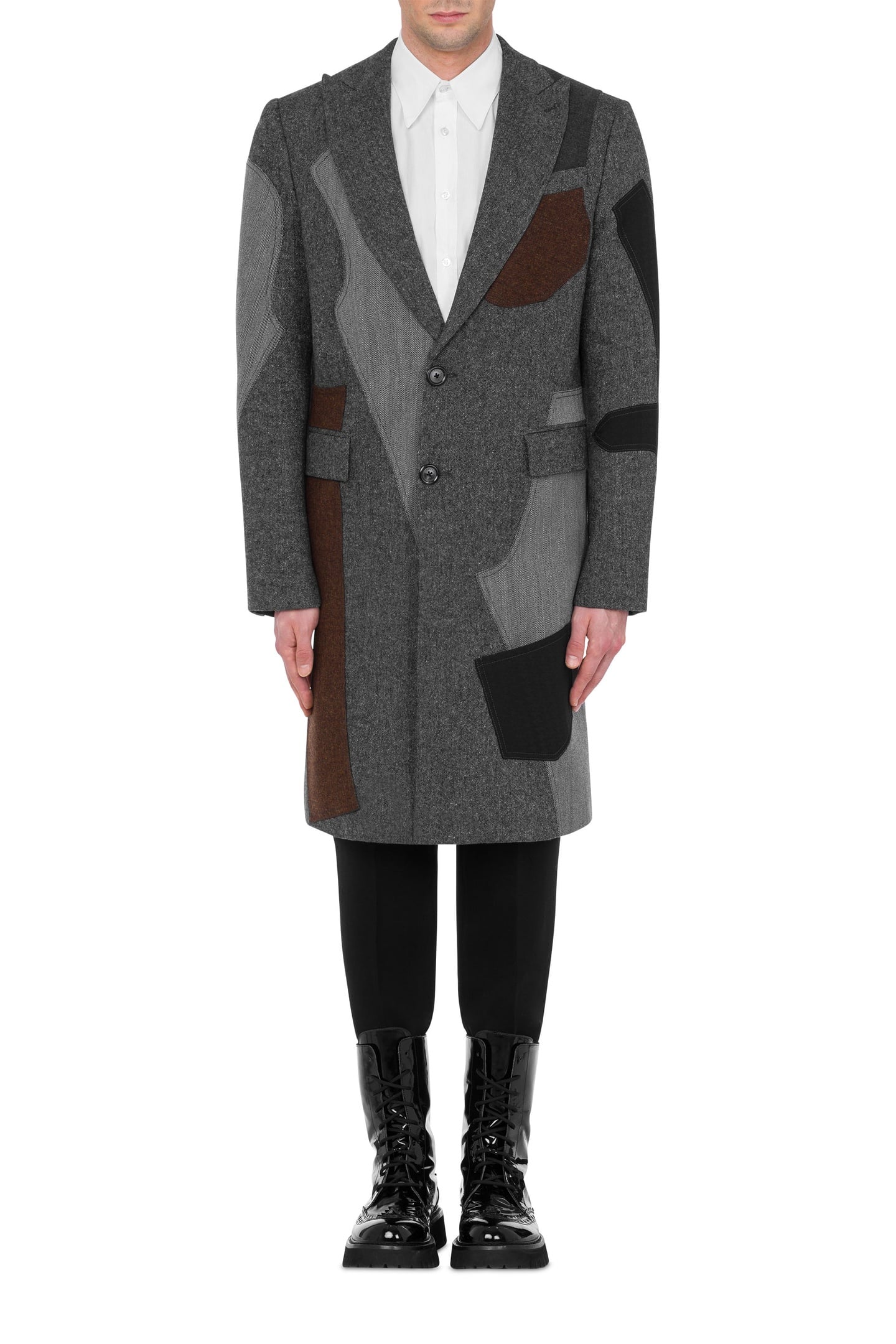 WOOL BLEND SEWING PATCH COAT GREY 1