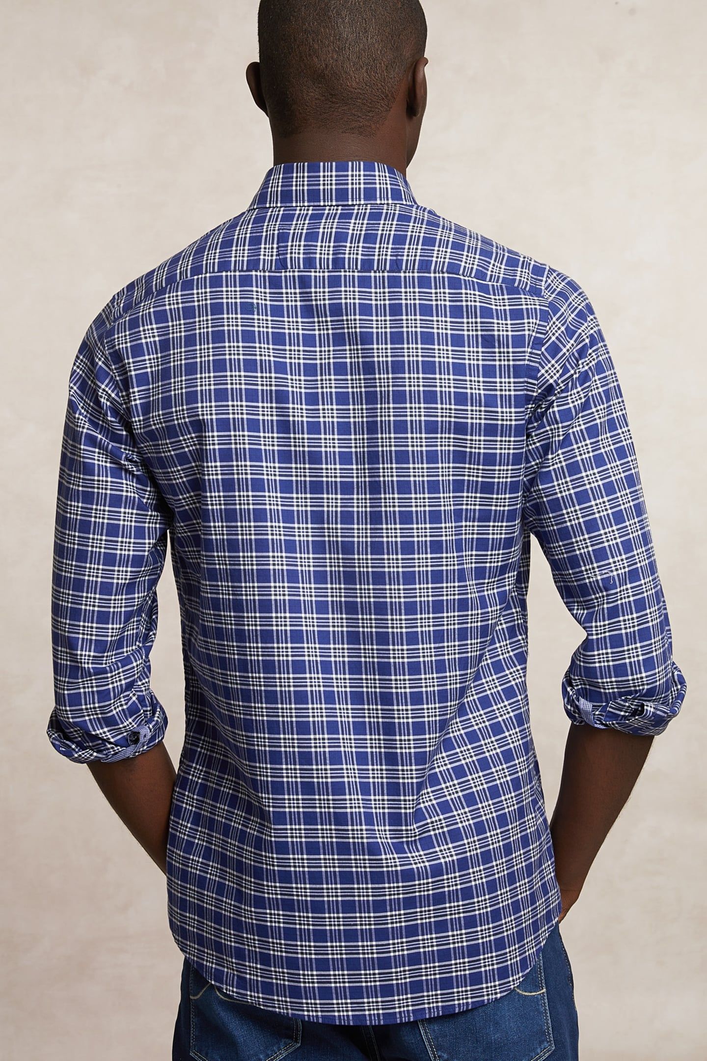 CUSTOM FIT COTTON CHECKED SHIRT BLUE/WHITE 2