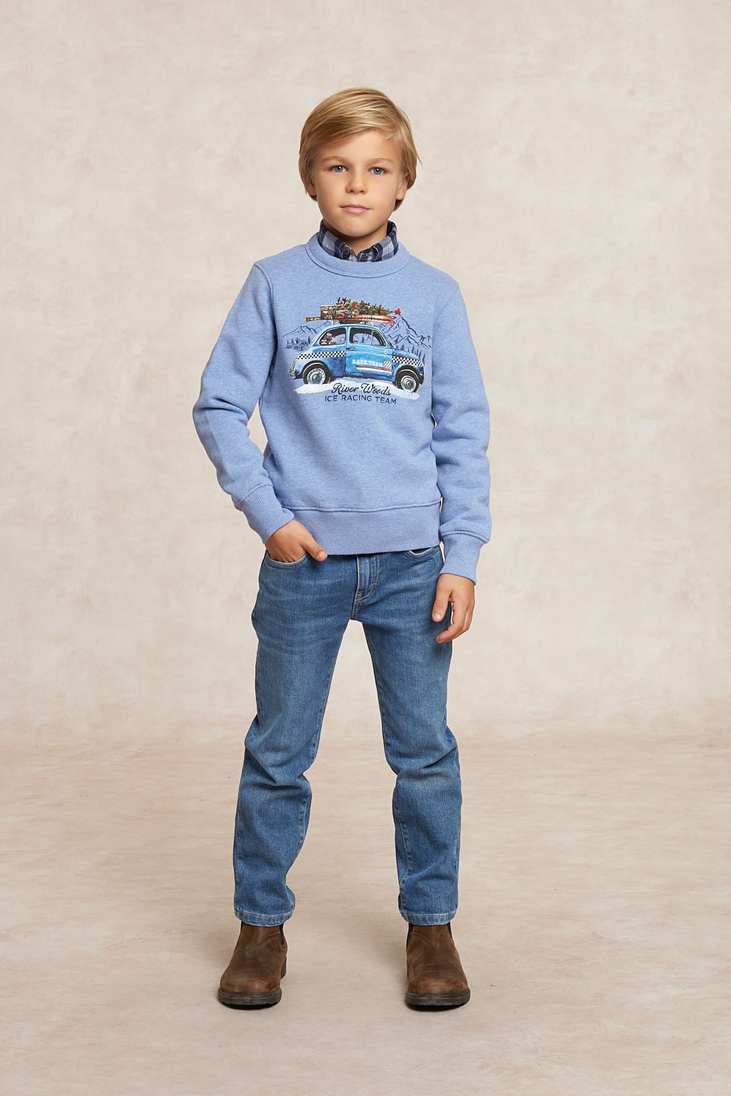 FANTASY FLEECE CREW NECK SWEATER DK GLACIER MIX BLUE 1