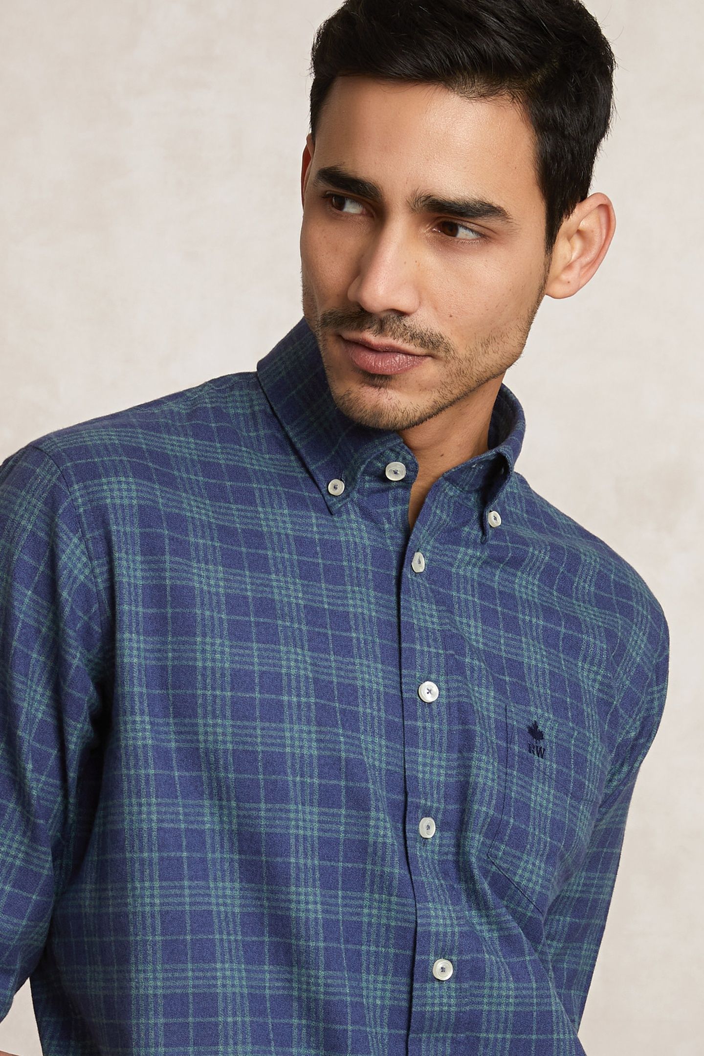 REGULAR FIT CHECKED FLANNEL SHIRT GREEN/BLUE BLUE 4