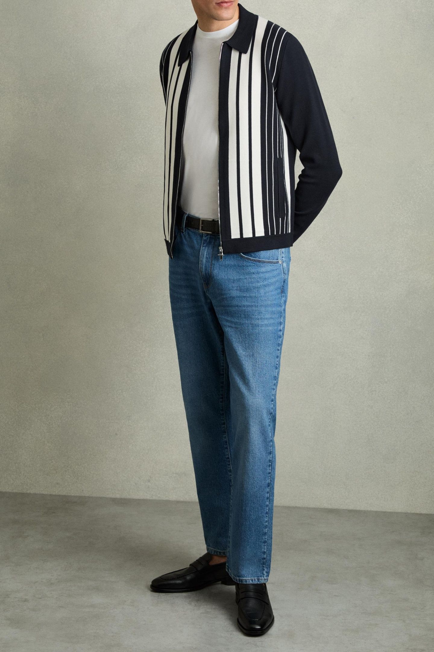 LS ZIP THROUGH STRIPE KNITTED JACKET NAVY/WHITE 3