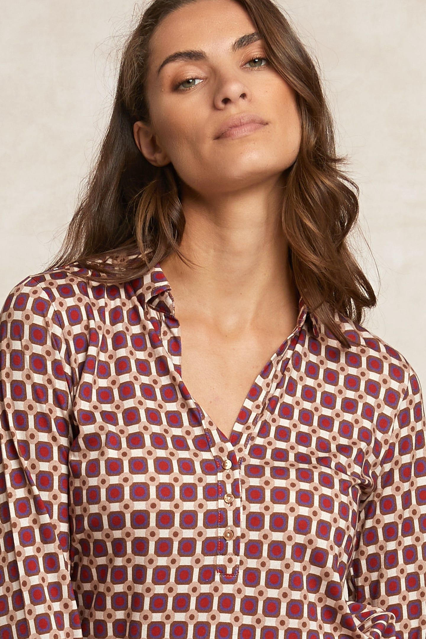 JERSEY FANTASY V-NECK BLOUSE RED/BROWN 4