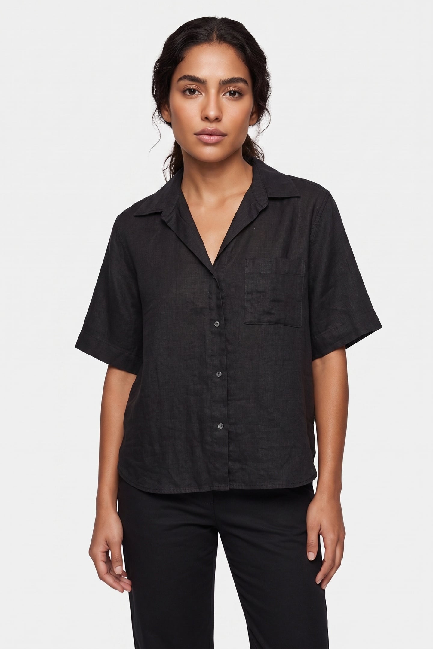 LEONEN RESORT LINEN SHIRT BLACK 1