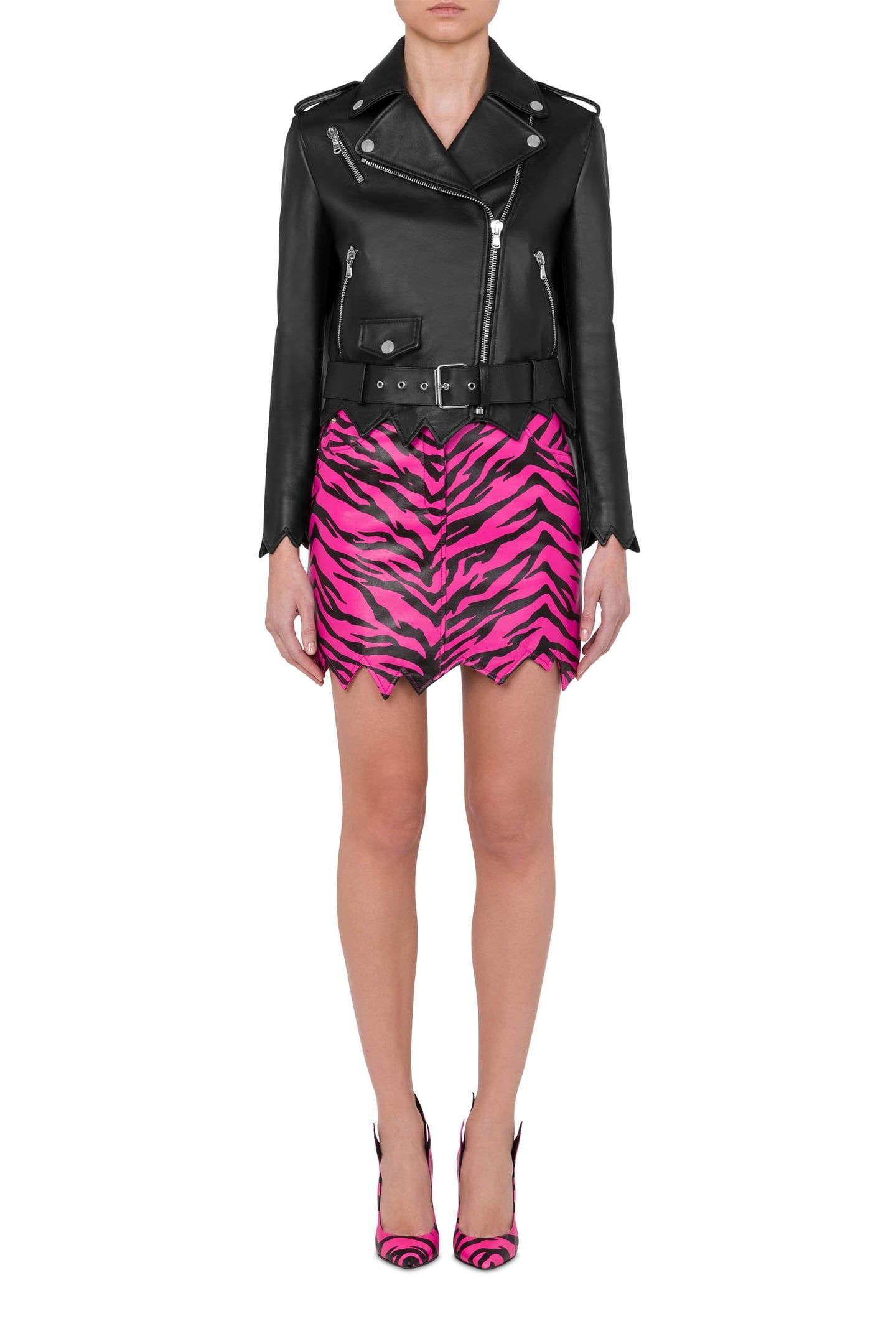 MOSCHINO X THE FLINTSTONES™ NAPPA LEATHER BIKER JACKET BLACK 1