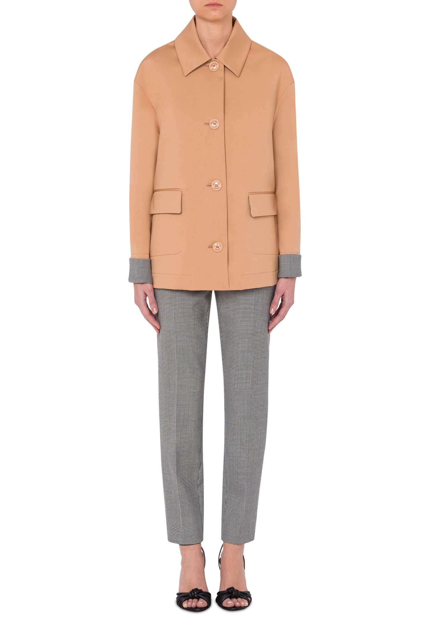 STRETCH GABARDINE JACKET WITH HOUNDSTOOTH DETAILS BEIGE 1