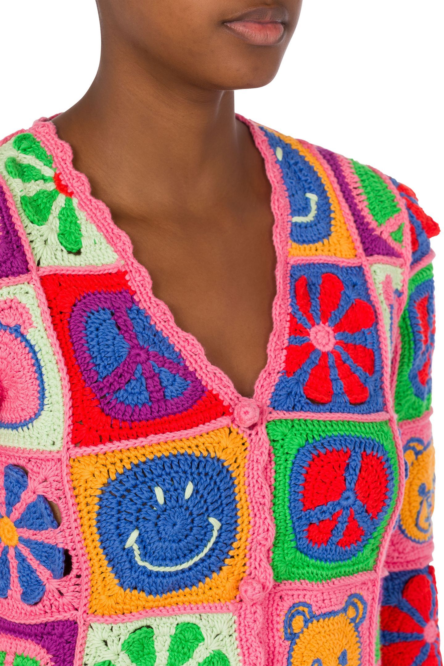 CARDIGAN CROPPED IN CROCHET MOSCHINO SYMBOLS PINK 4