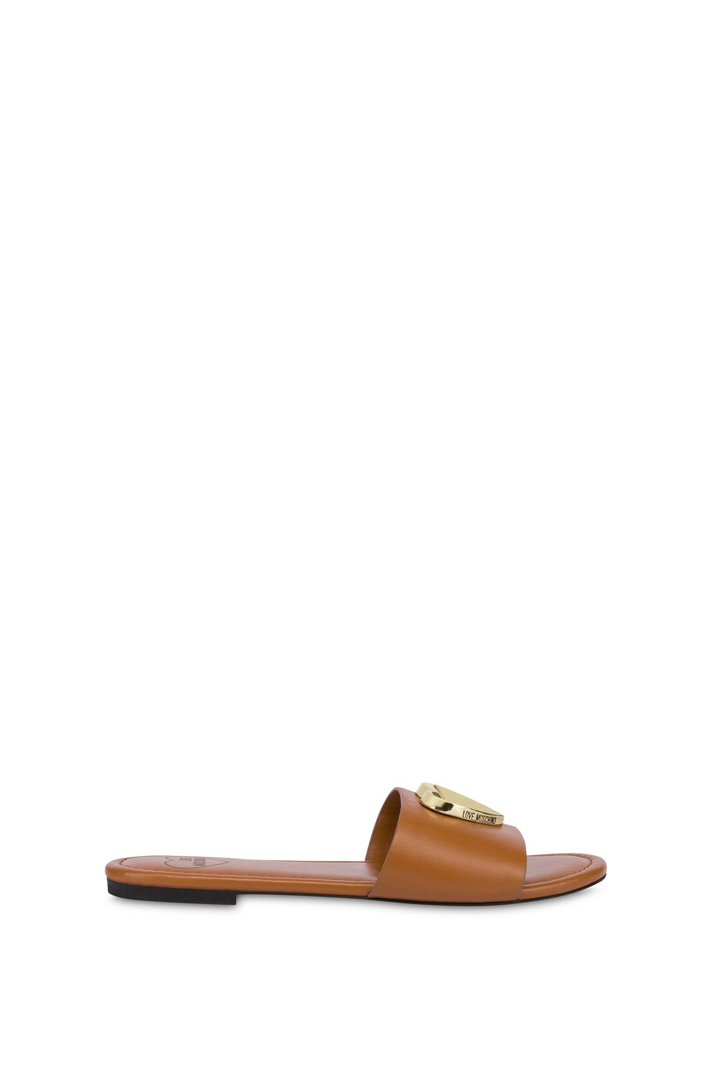 CALFSKIN FLAT SANDALS WITH HEART BROWN 1