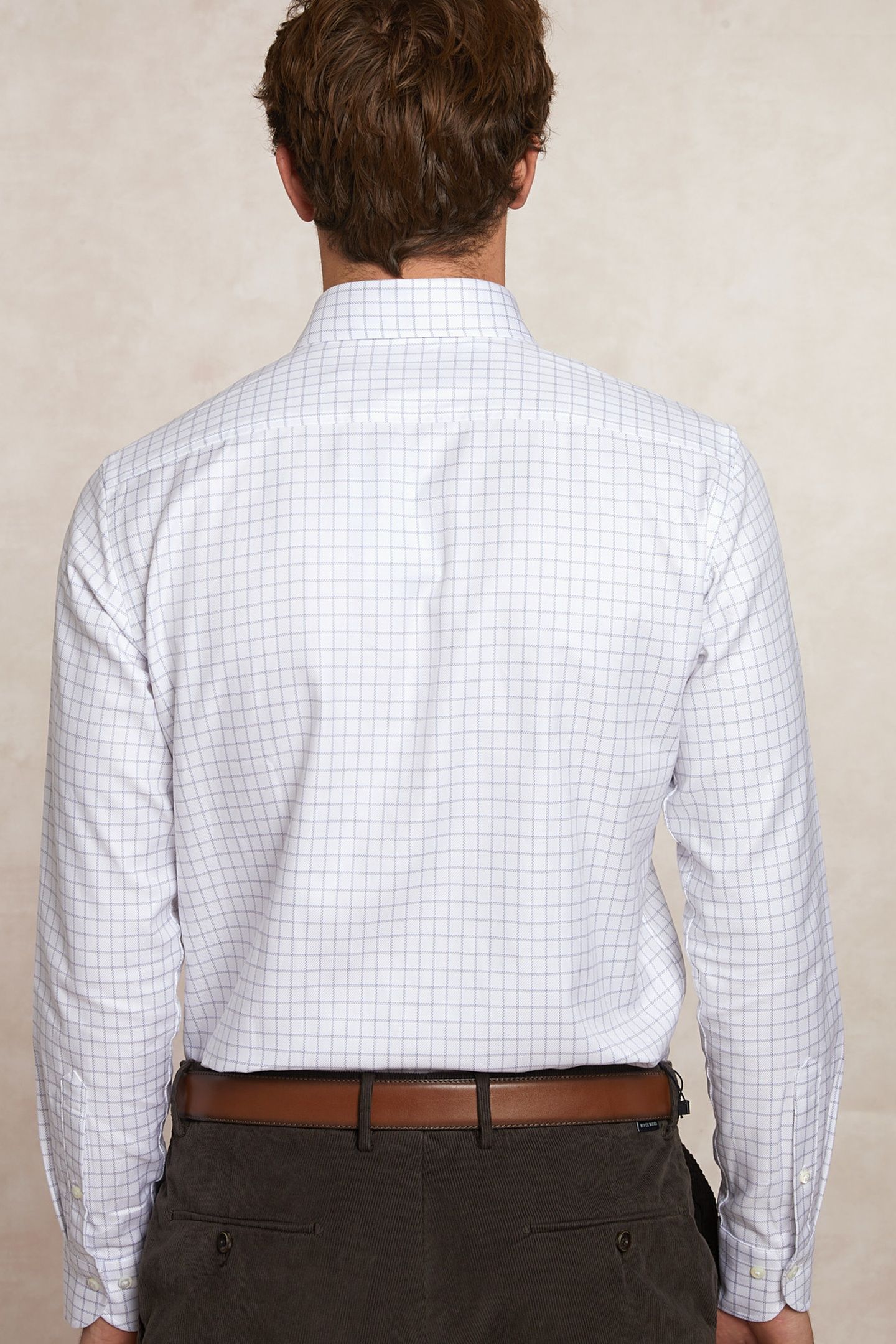 CUSTOM FIT COTTON CHECKED SHIRT WHITE 2