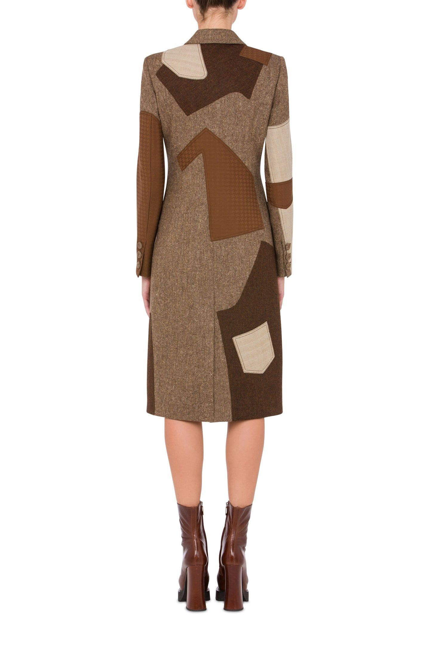 PATCHWORK WOOL BLEND COAT BROWN 2