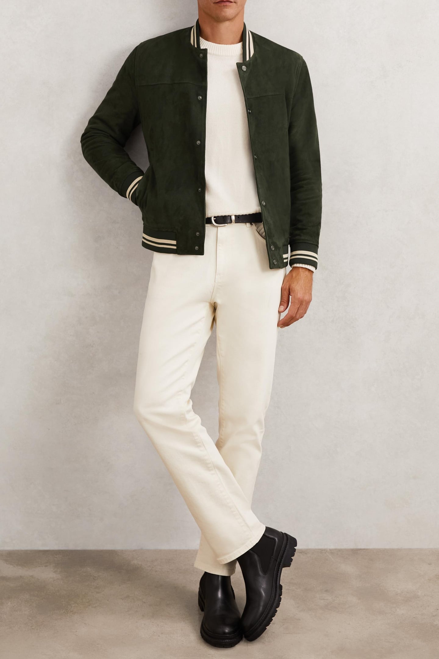 LS SUEDE STRIPE BOMBER JACKET FOREST GREEN 3