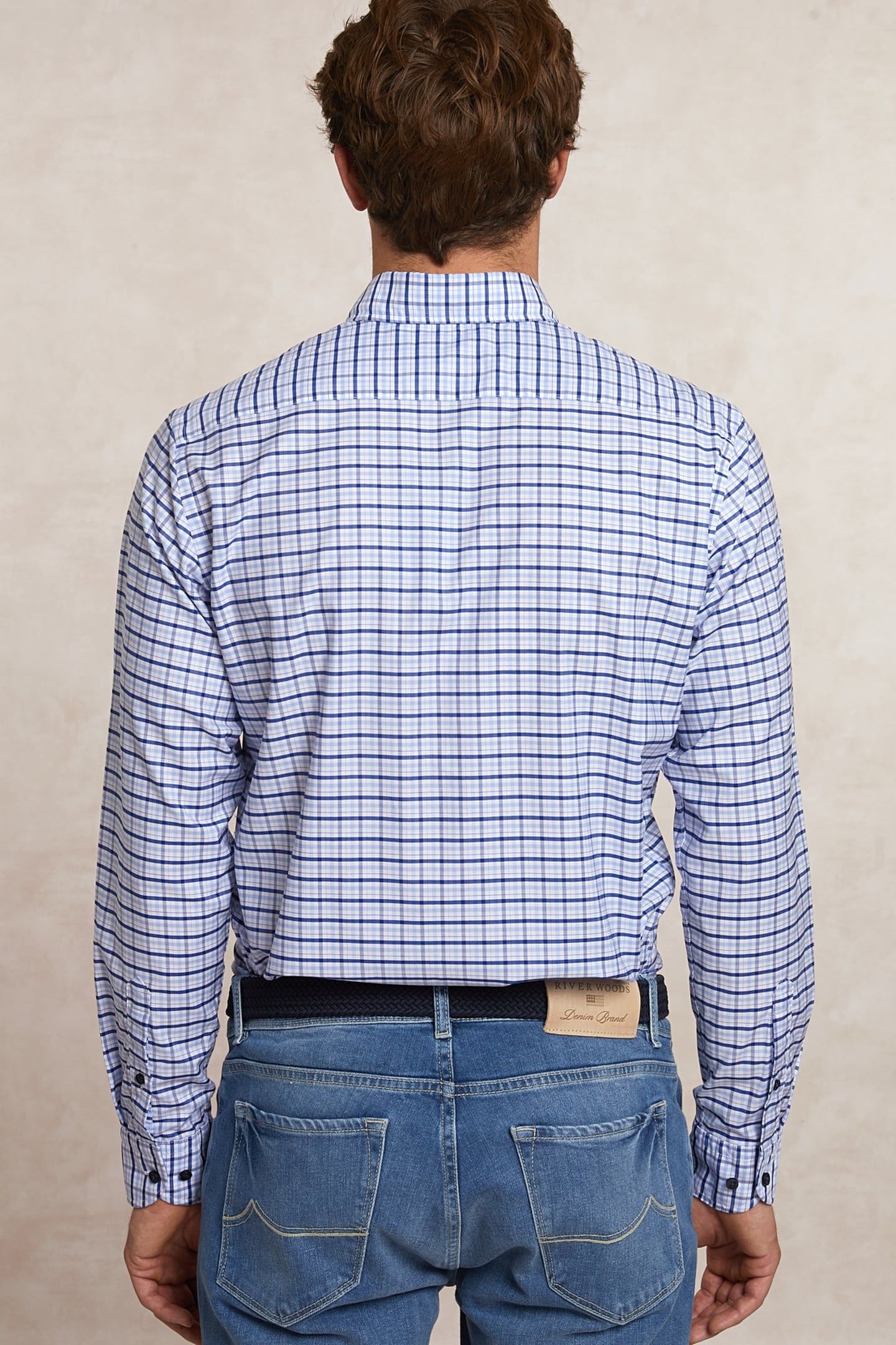 CUSTOM FIT CHECKED COMFORT STRETCH SHIRT BLUE/WHITE 2