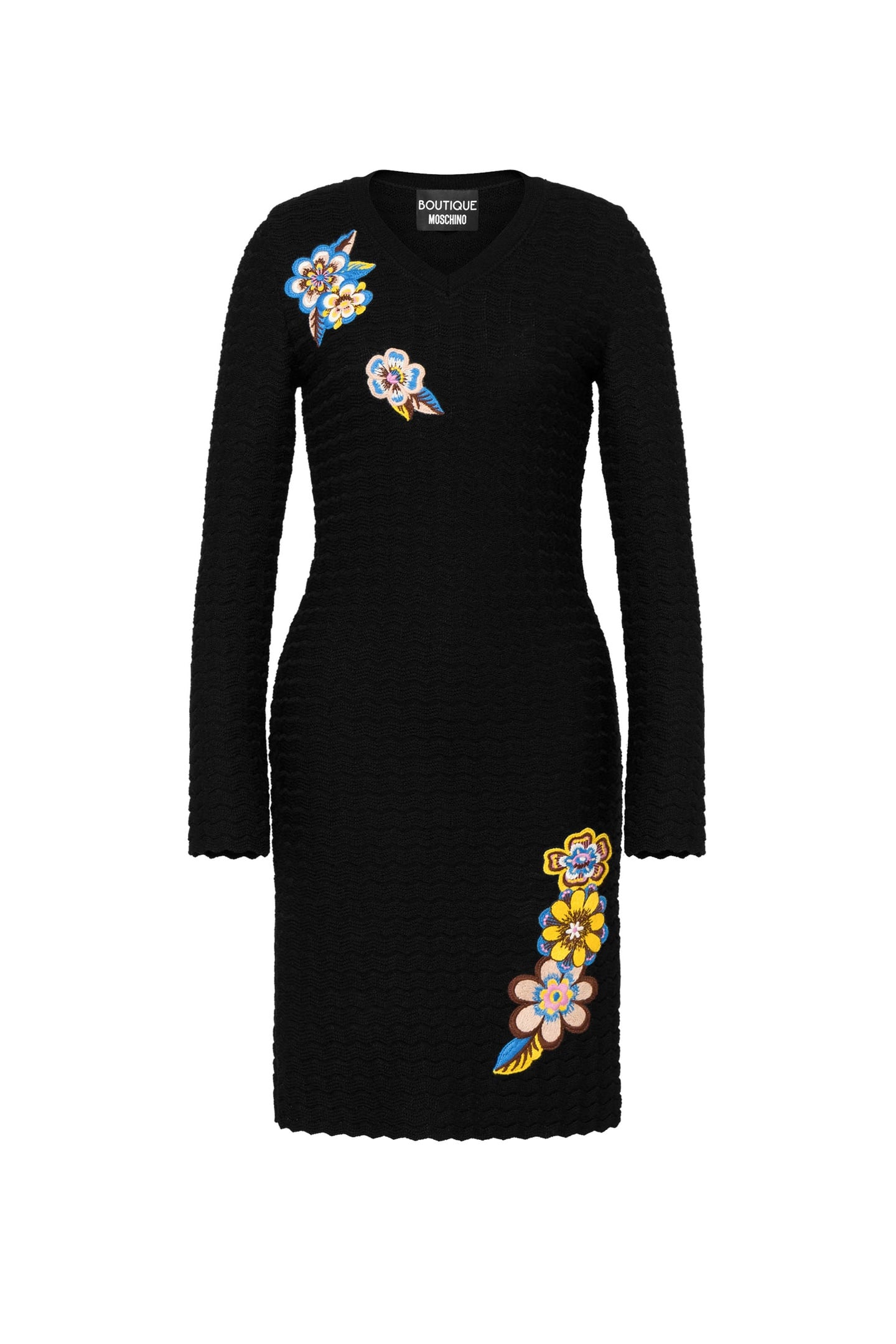 FLOWER PATCH WOOL DRESS BLACK 3