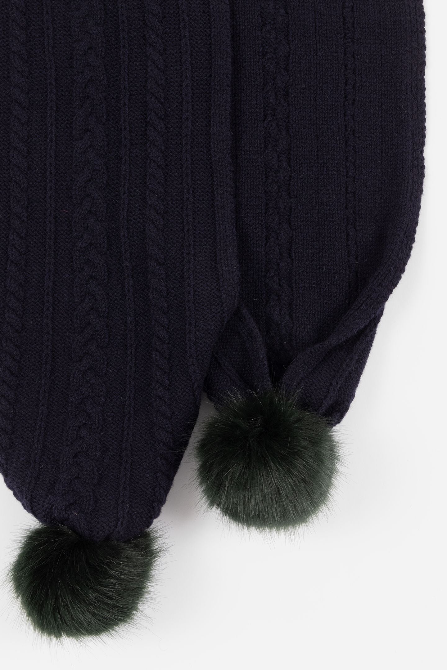 WOMEN SCARF CABL FUR POM NAVY 6