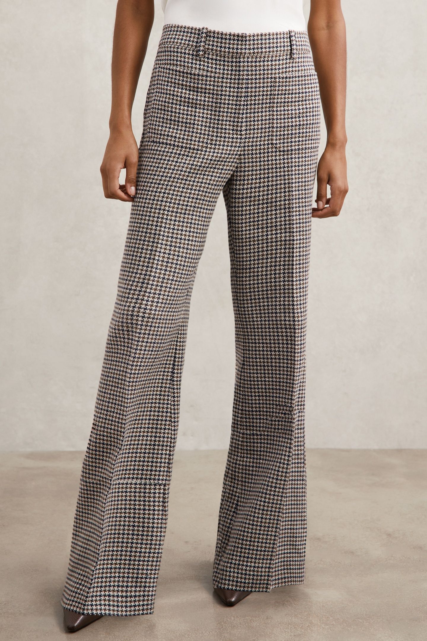 CHECK FLARE LEG TROUSER NAVY NEUTRAL CHECK 1