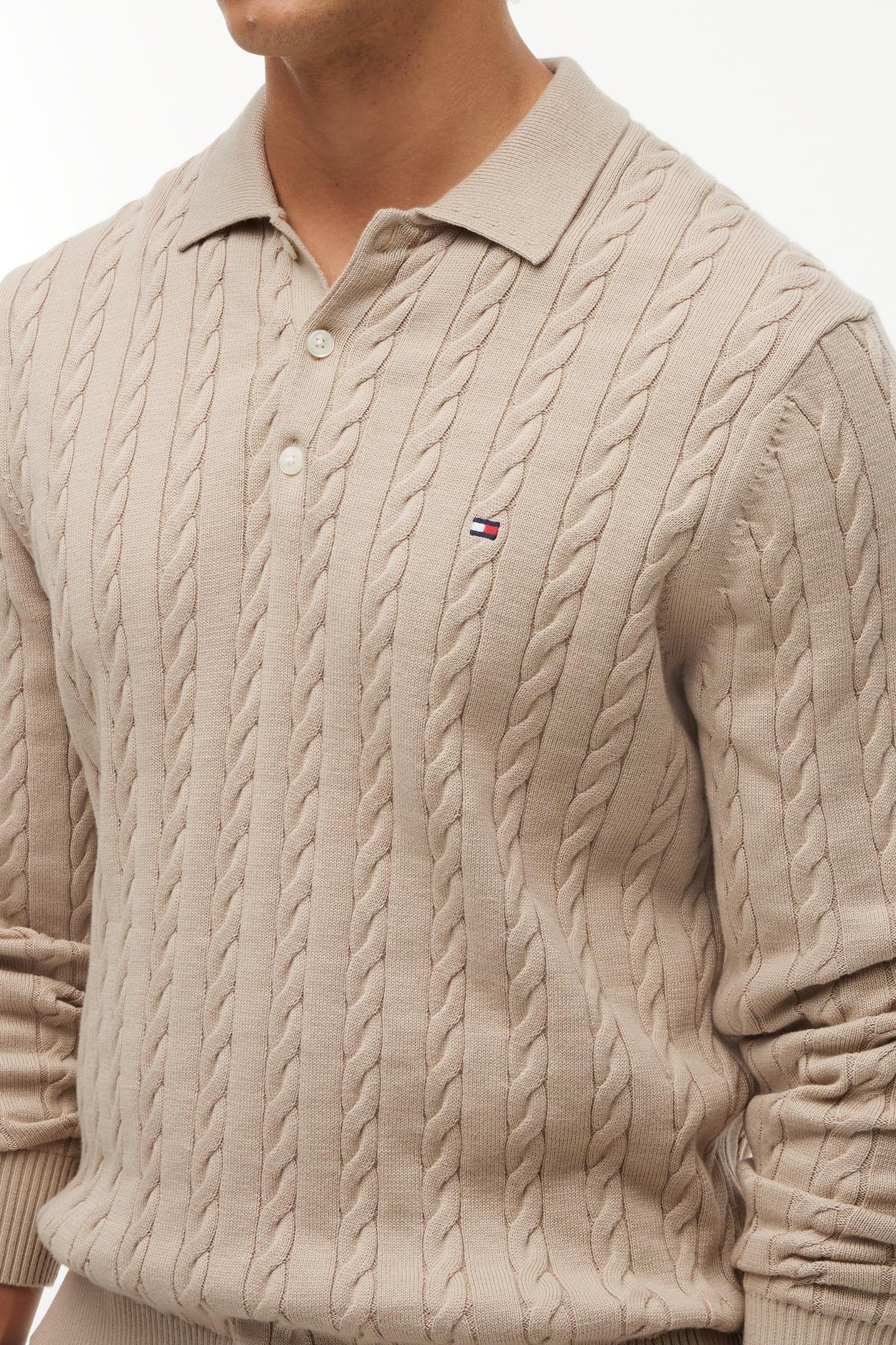 CABLE KNIT POLO JUMPER BATIQUE KHAKI 5