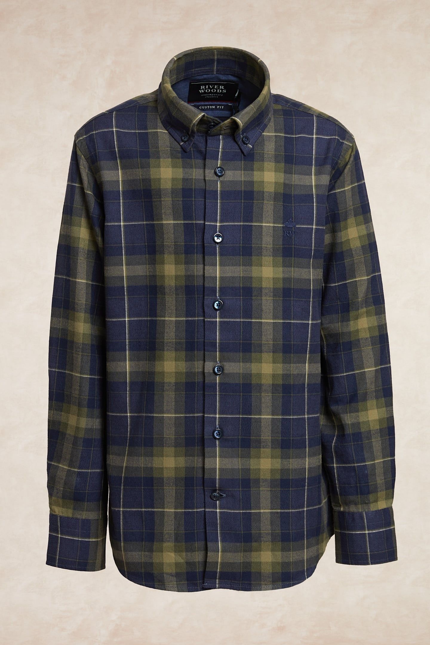 CUSTOM FIT FLANNEL CHECKED SHIRT KHAKI/BLUE 1
