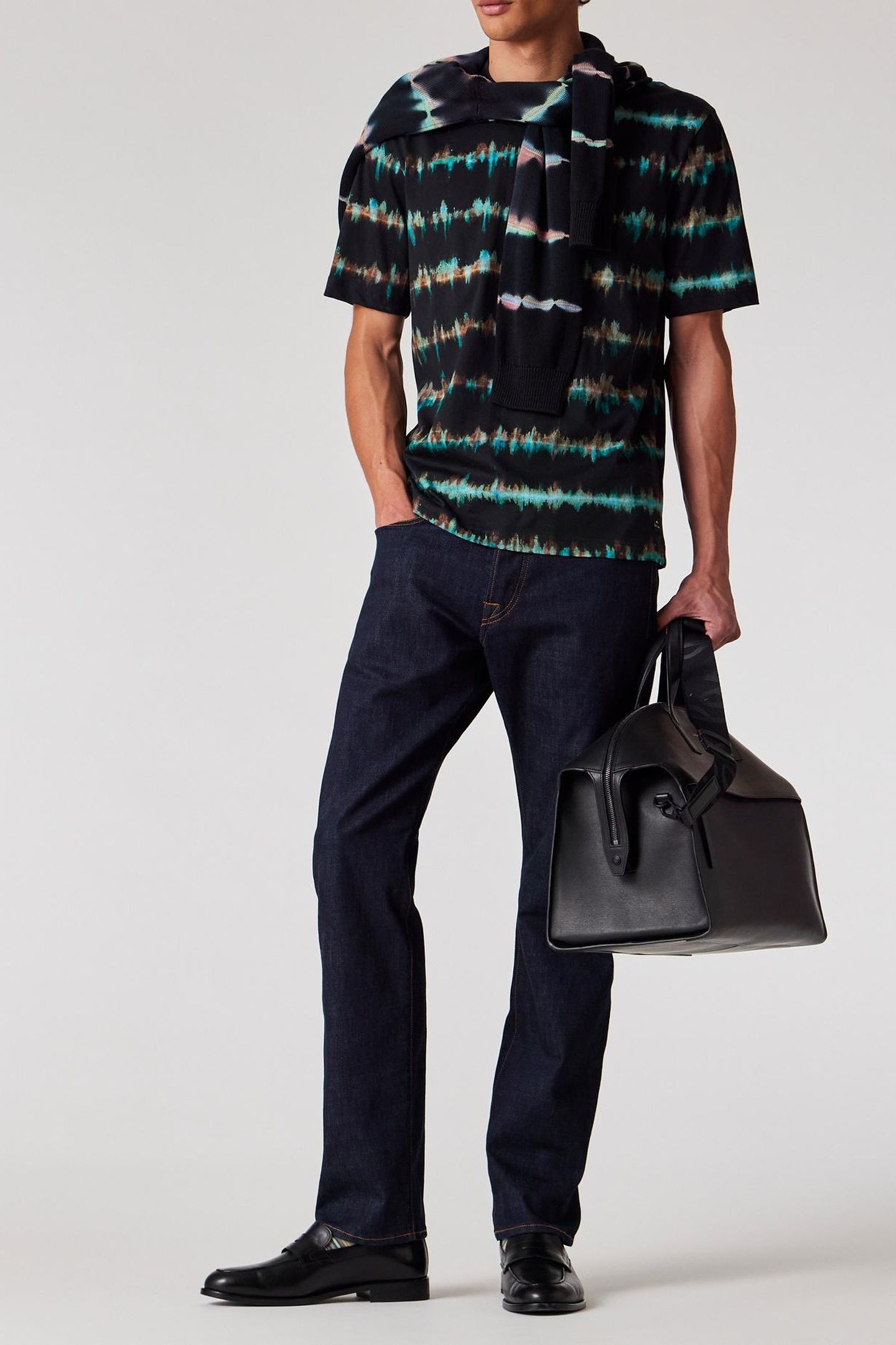 MENS REG FIT SS T SHIRT SHIBORI STRIPE BLACK 2