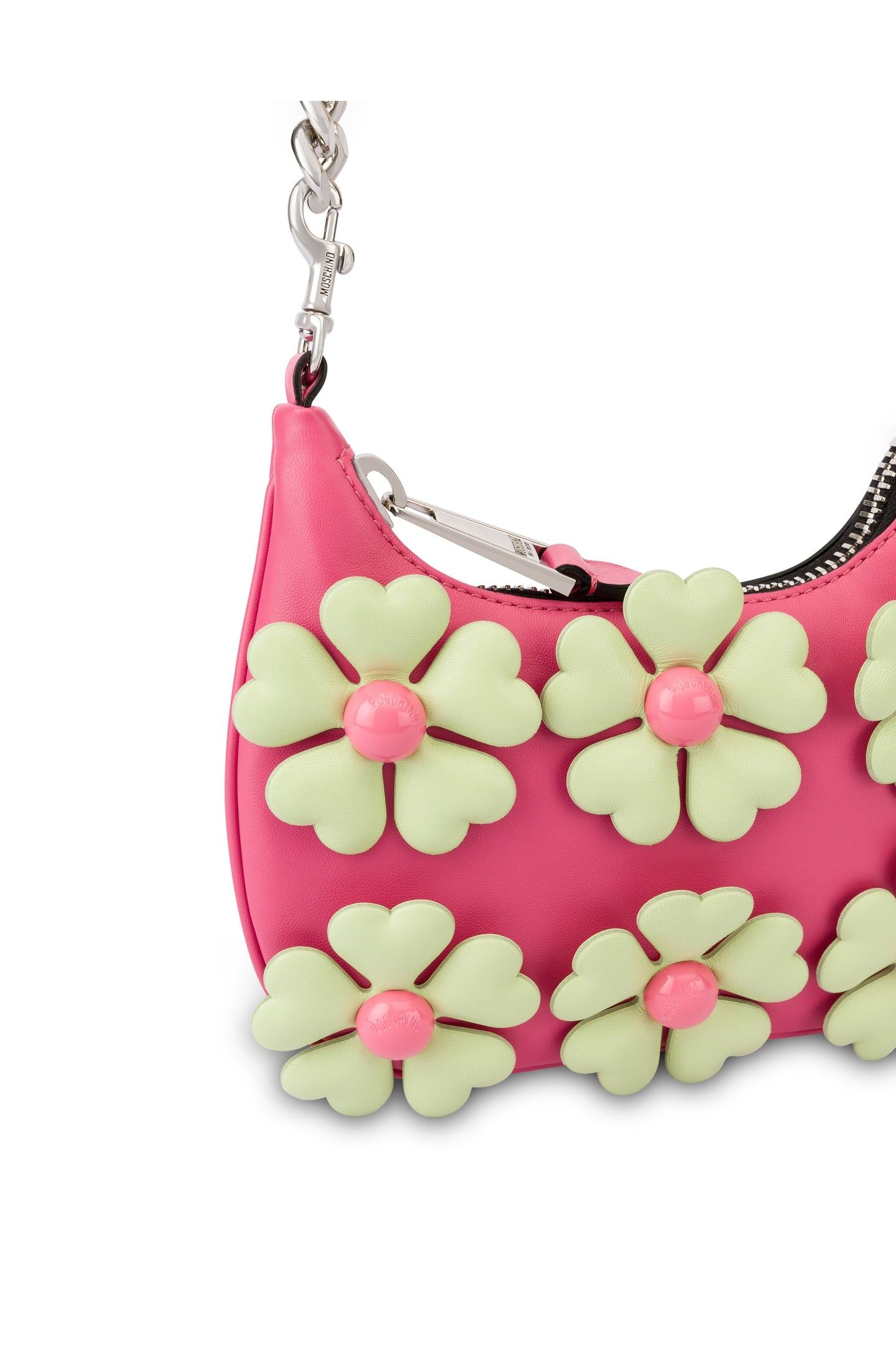 HEART FLOWERS NAPPA LEATHER MINI HOBO BAG PINK 5