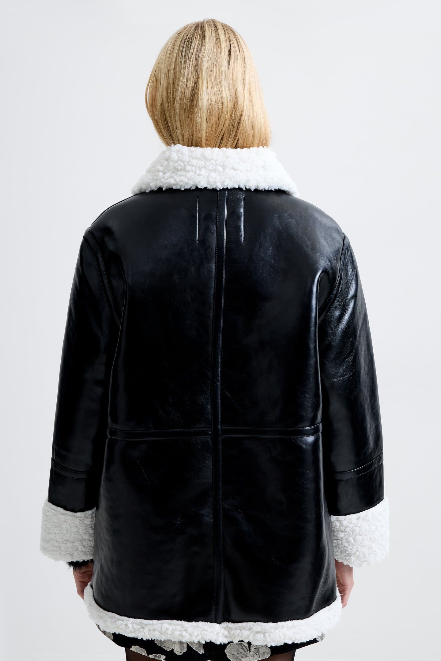 AJANI PU FAUX FUR COAT BLACK CREAM 3