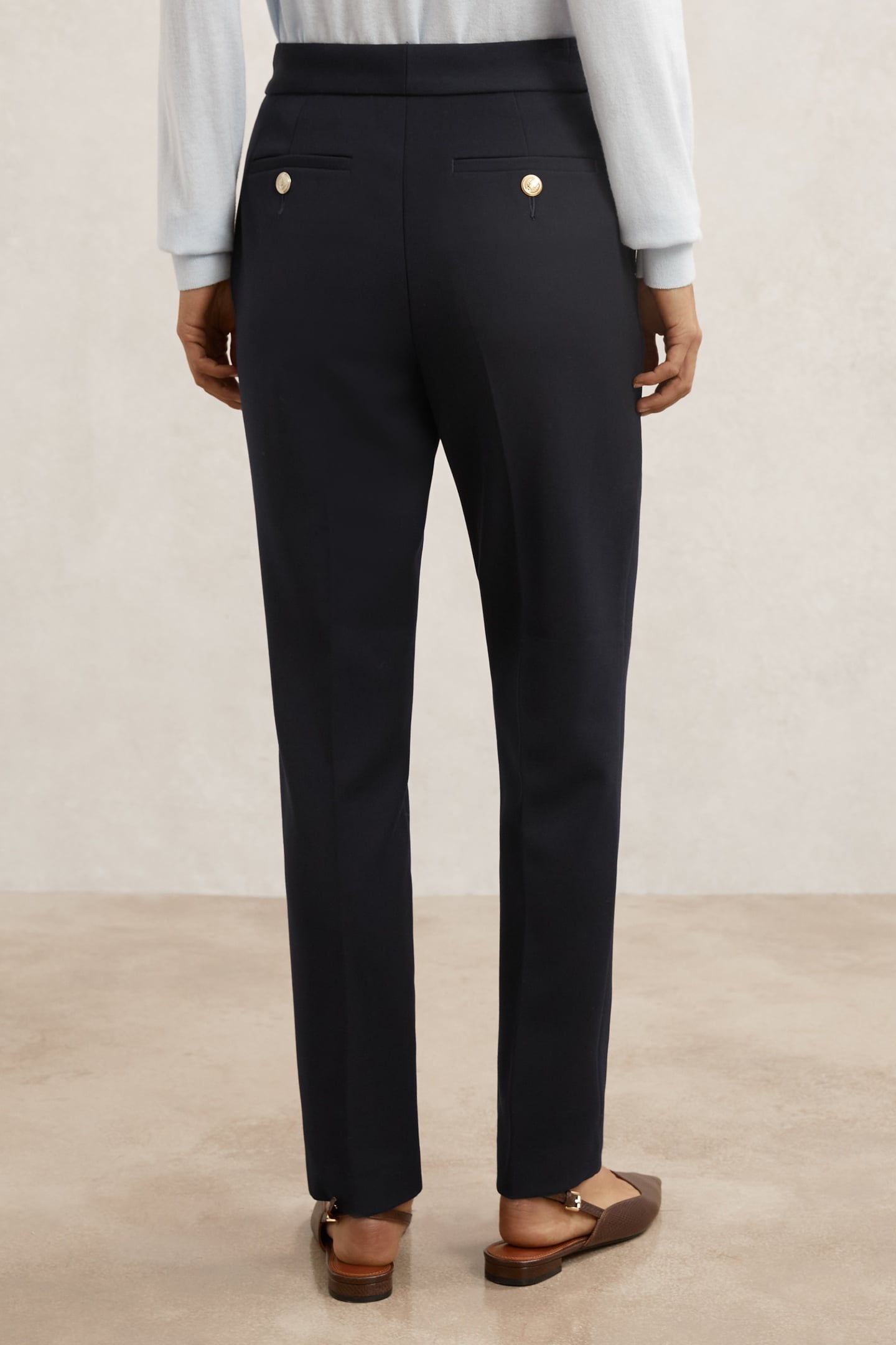 TAPER BUTTON DETAIL TROUSER NAVY 3