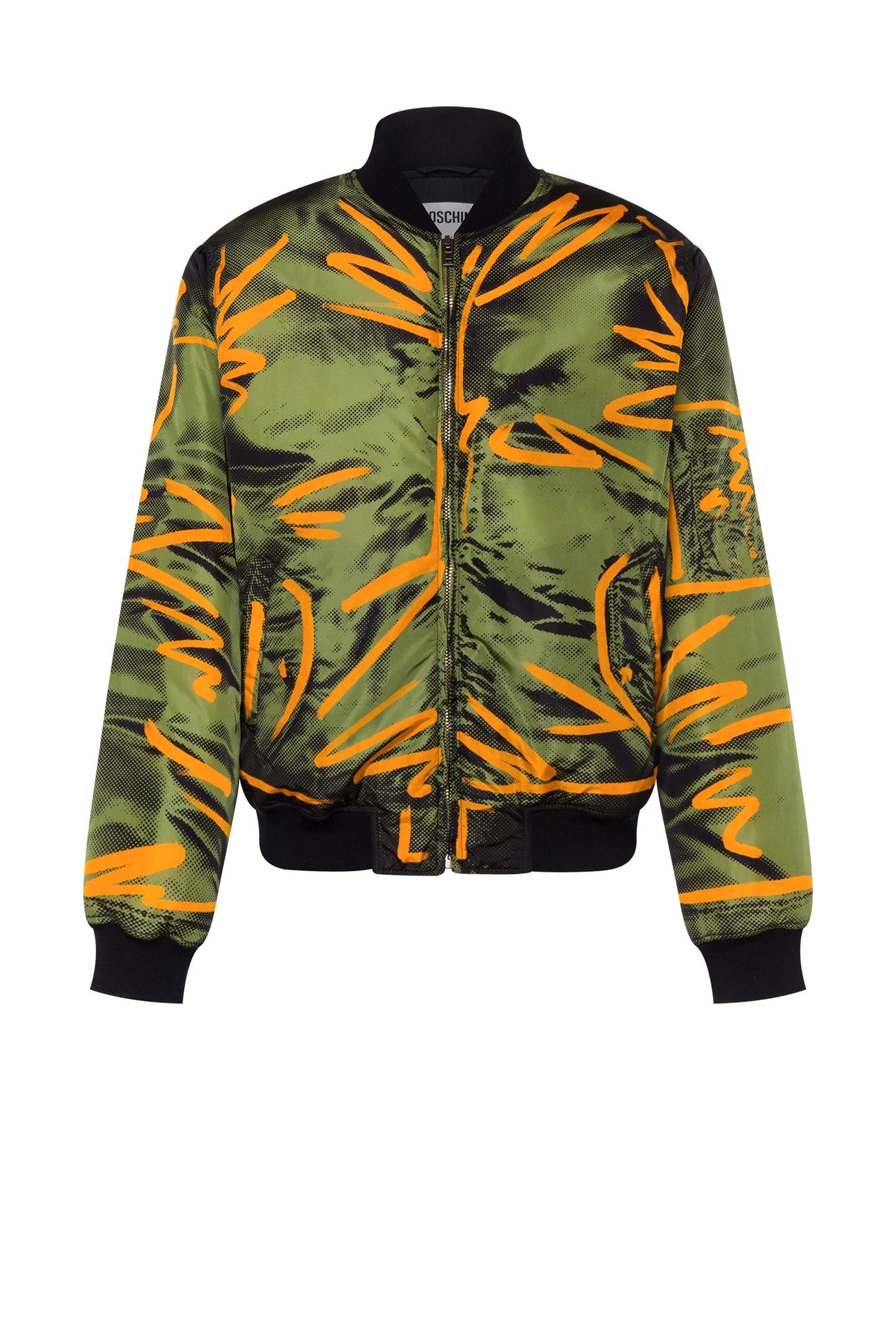 SHADOWS & SQUIGGLES NYLON BOMBER JACKET GREEN 3