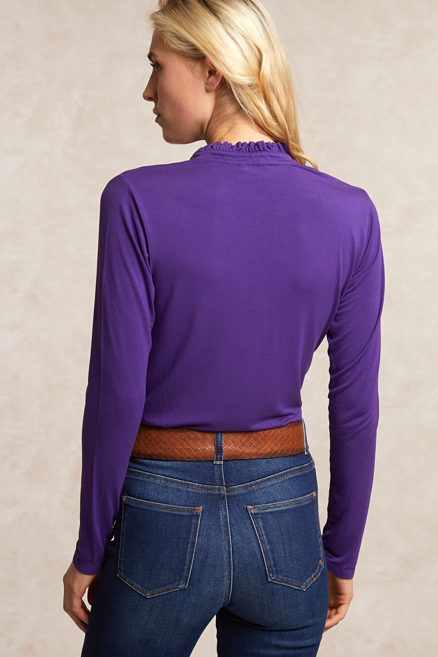 VISCOSE T-SHIRT RUFFLE COLLAR PURPLE 3
