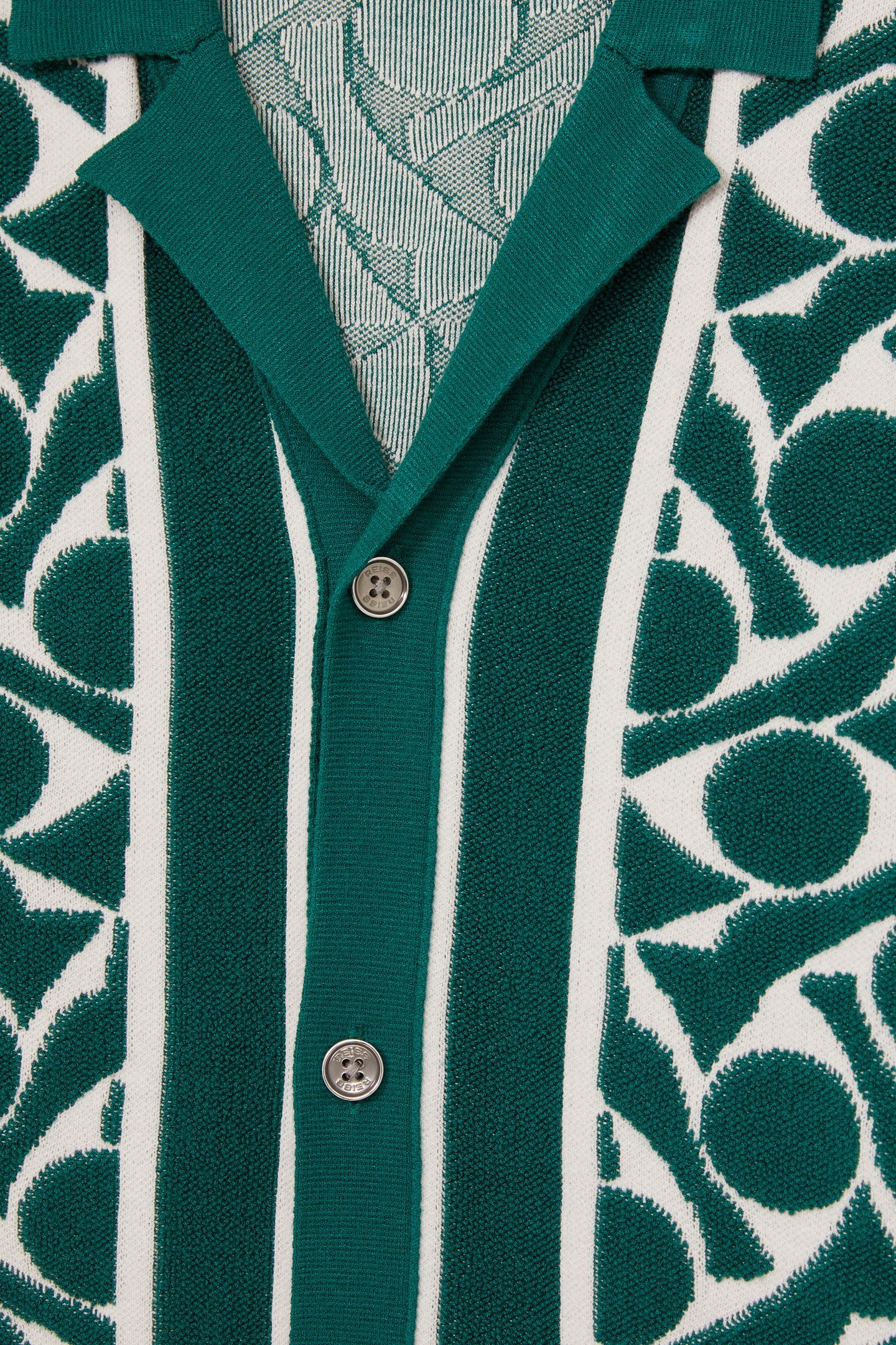 SS CUBAN BUTTON THORUGH GEO TOWELLING SHIRT GREEN/WHITE 5