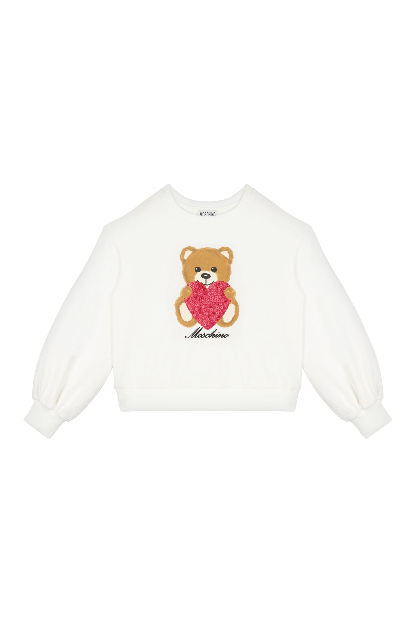 GIRL'S HEART TEDDY BEAR COTTON SWEATSHIRT WHITE 1