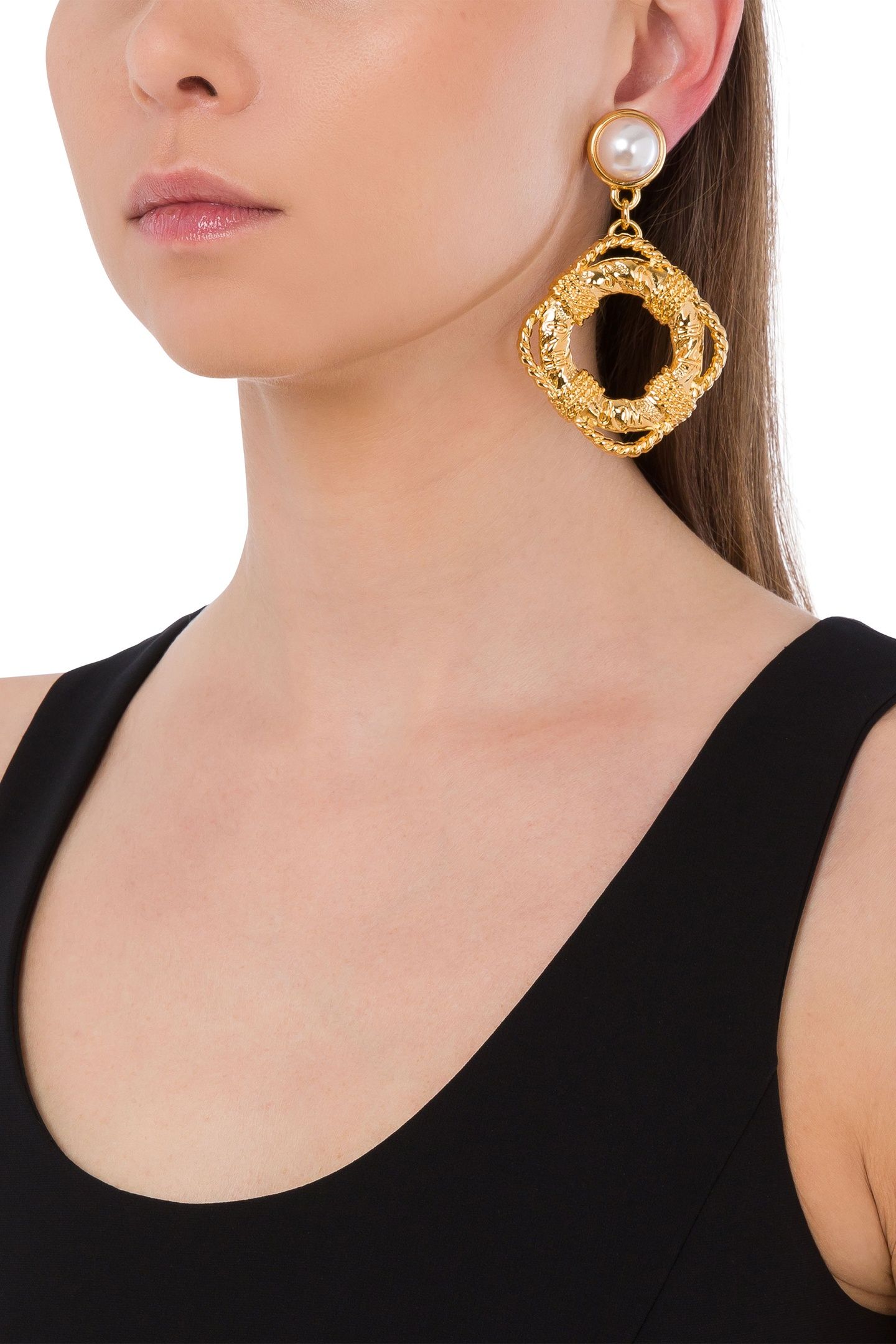 MOSCHINO LIFESAVER DROP EARRINGS GOLD 4