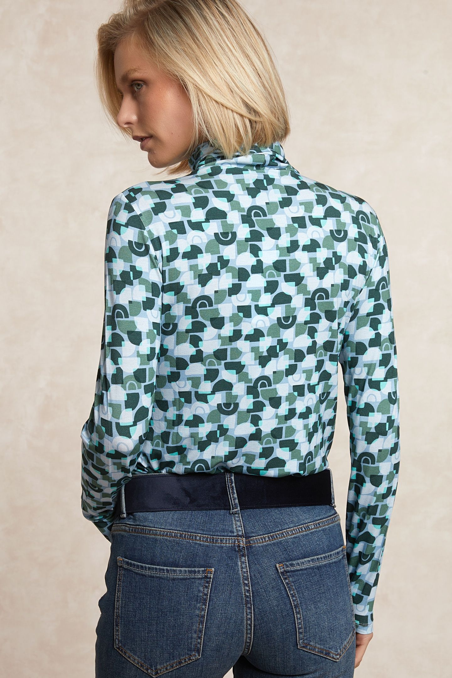 FANTASY ROLL NECK T-SHIRT LONG SLEEVES MULTI BLUE 2