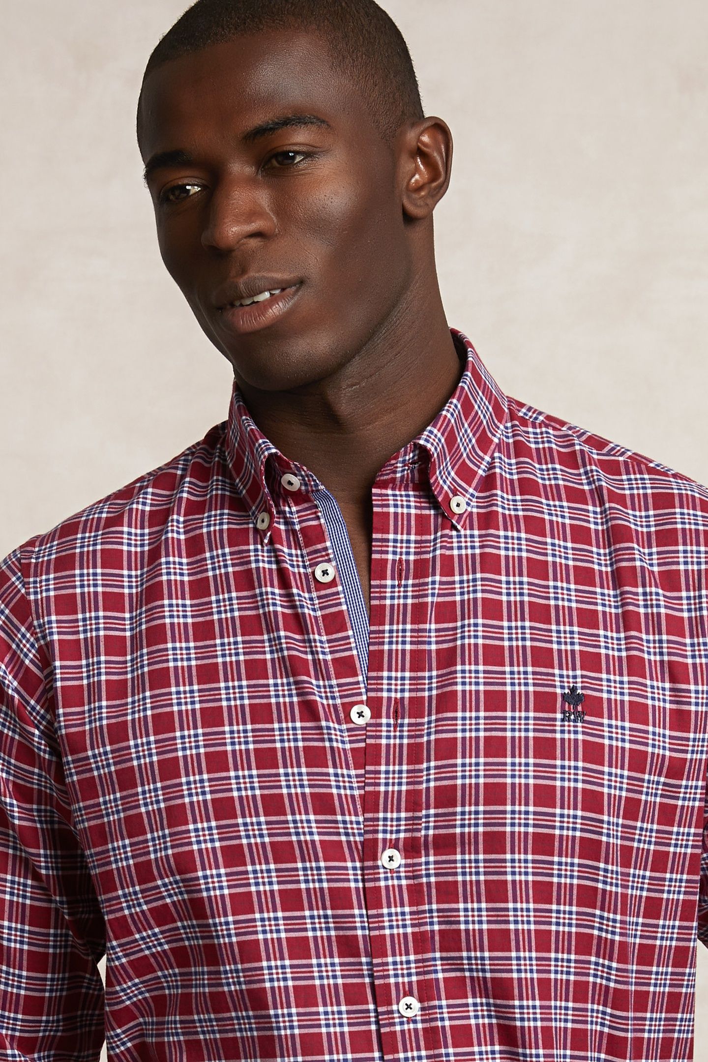 CUSTOM FIT COTTON CHECKED SHIRT RED/WHITE 3