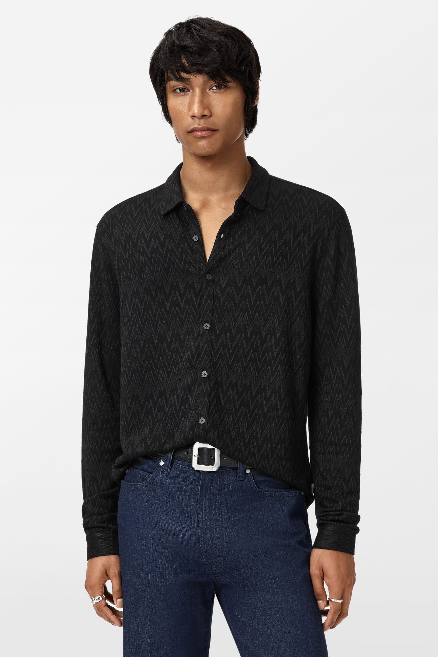 REDMOND LS HERRINGBONE JACQUARD BUTTON D BLACK 1