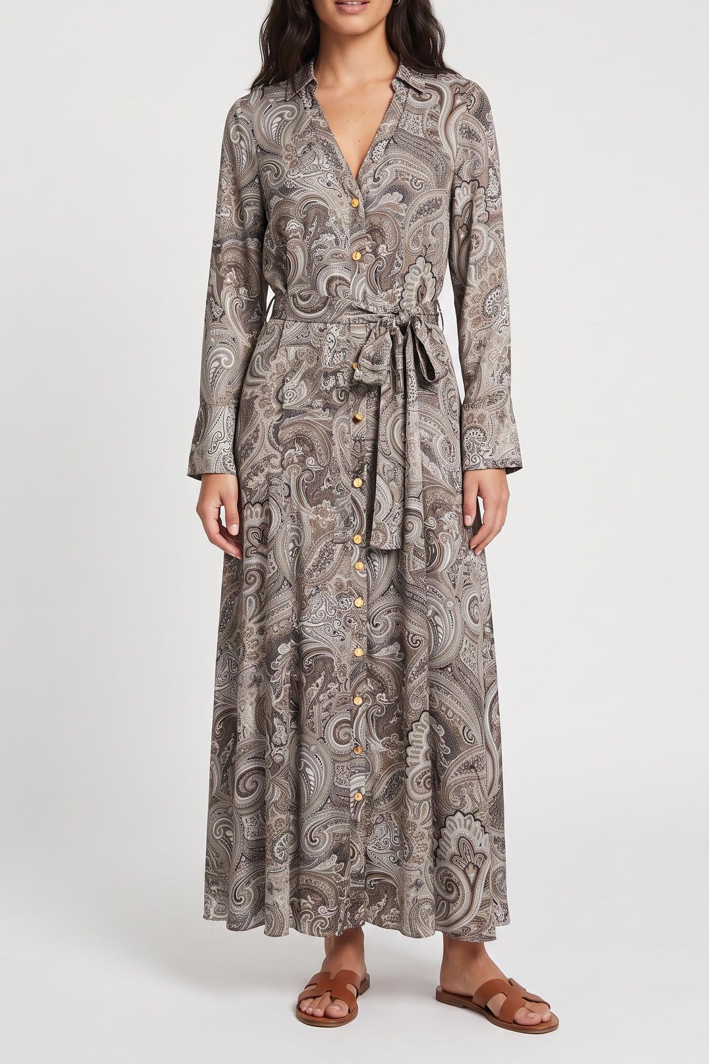 BRITNEY LS LONG DRES FLORAL PAISLEY TAUPE 1