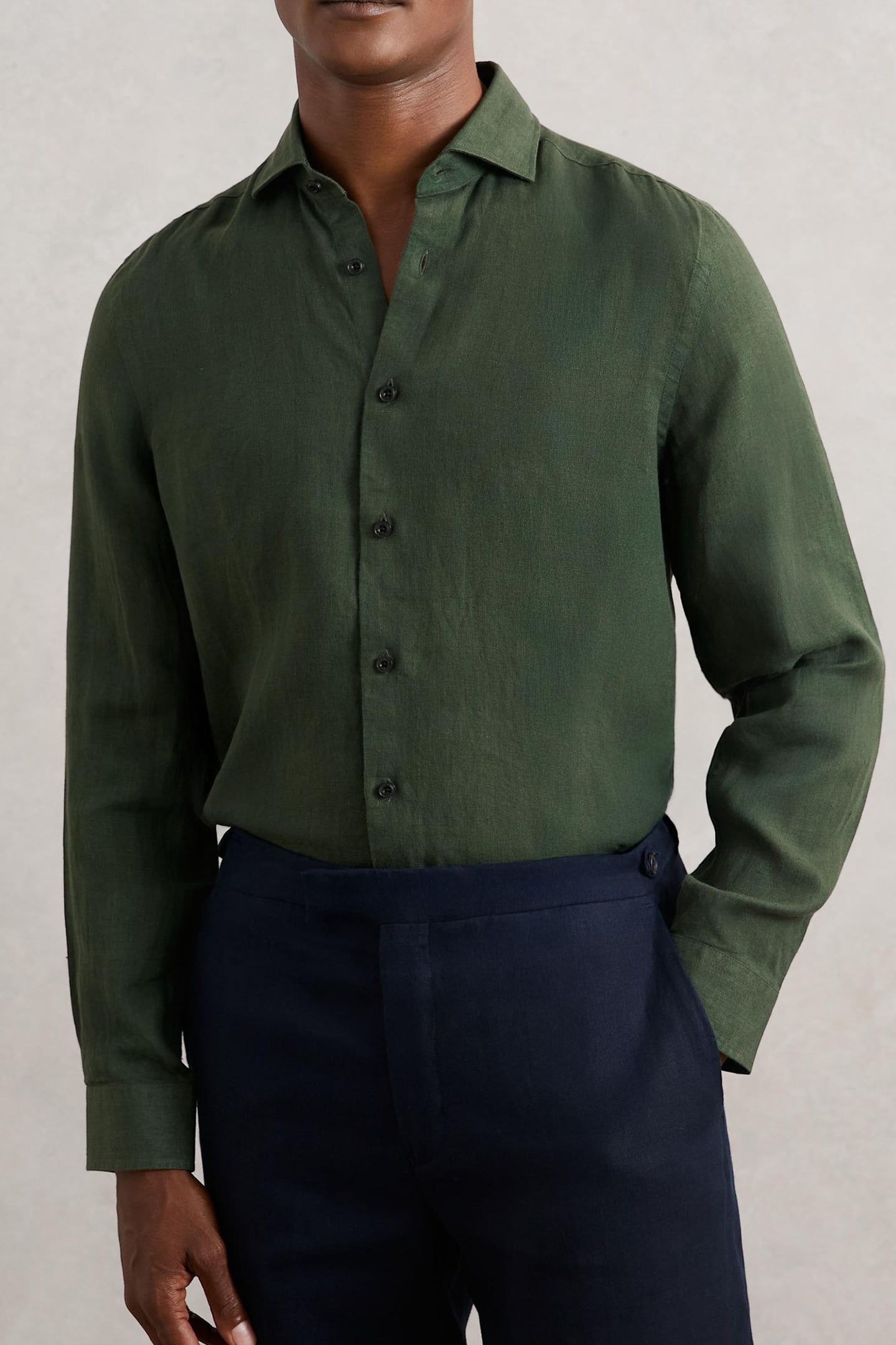 LS LINEN SHIRT KALE GREEN 1