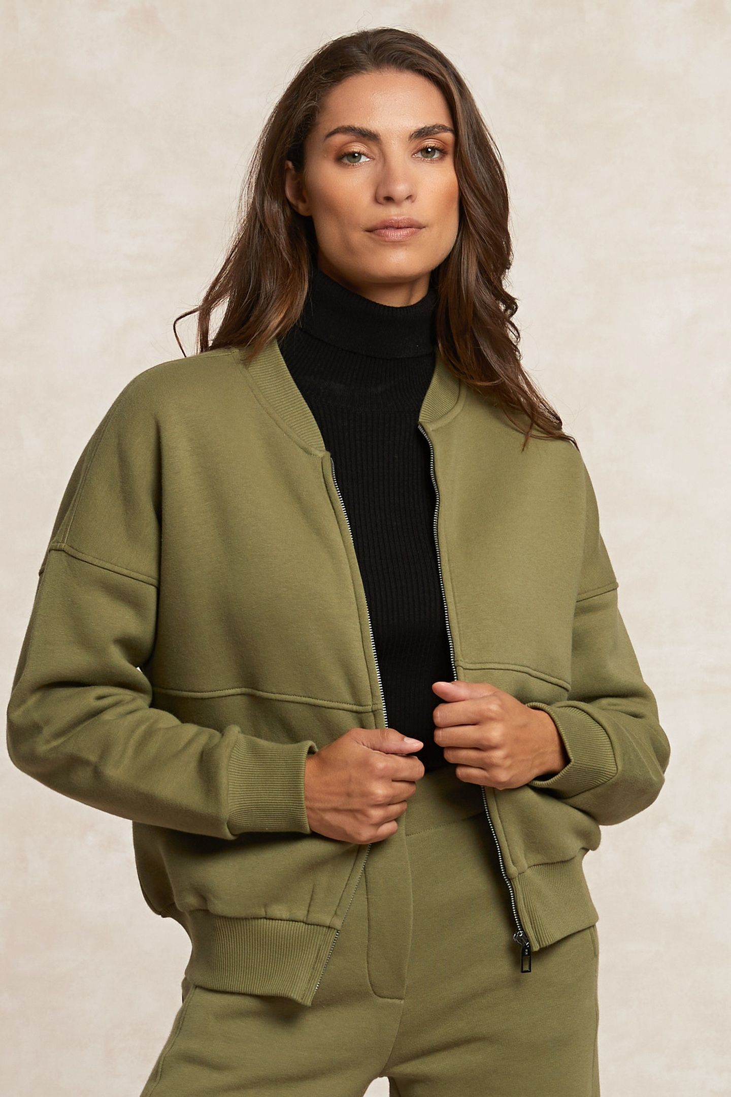 FLEECE BOMBER CARDIGAN MOSS GREEN 3