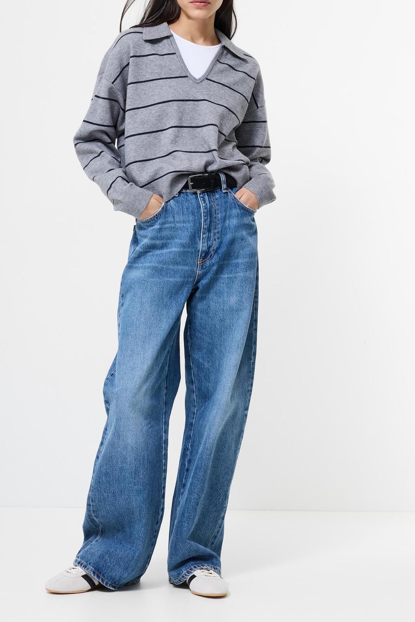 SLOANE KNIT STRIPE PULLOVER HEATHER GREY/MARINE 1