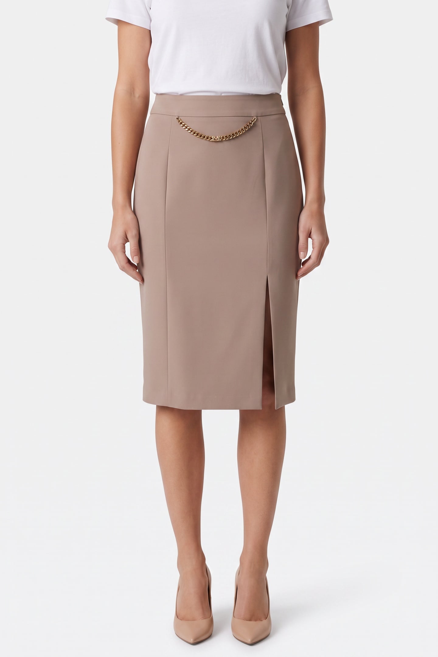ELLA W/CHAIN MIDI SK BUFF TAUPE 1