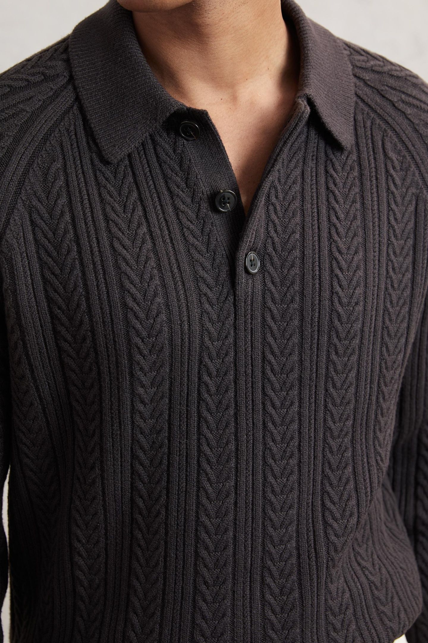 LS HALF BUTTON CABLE JUMPER CHOCOLATE BROWN 5