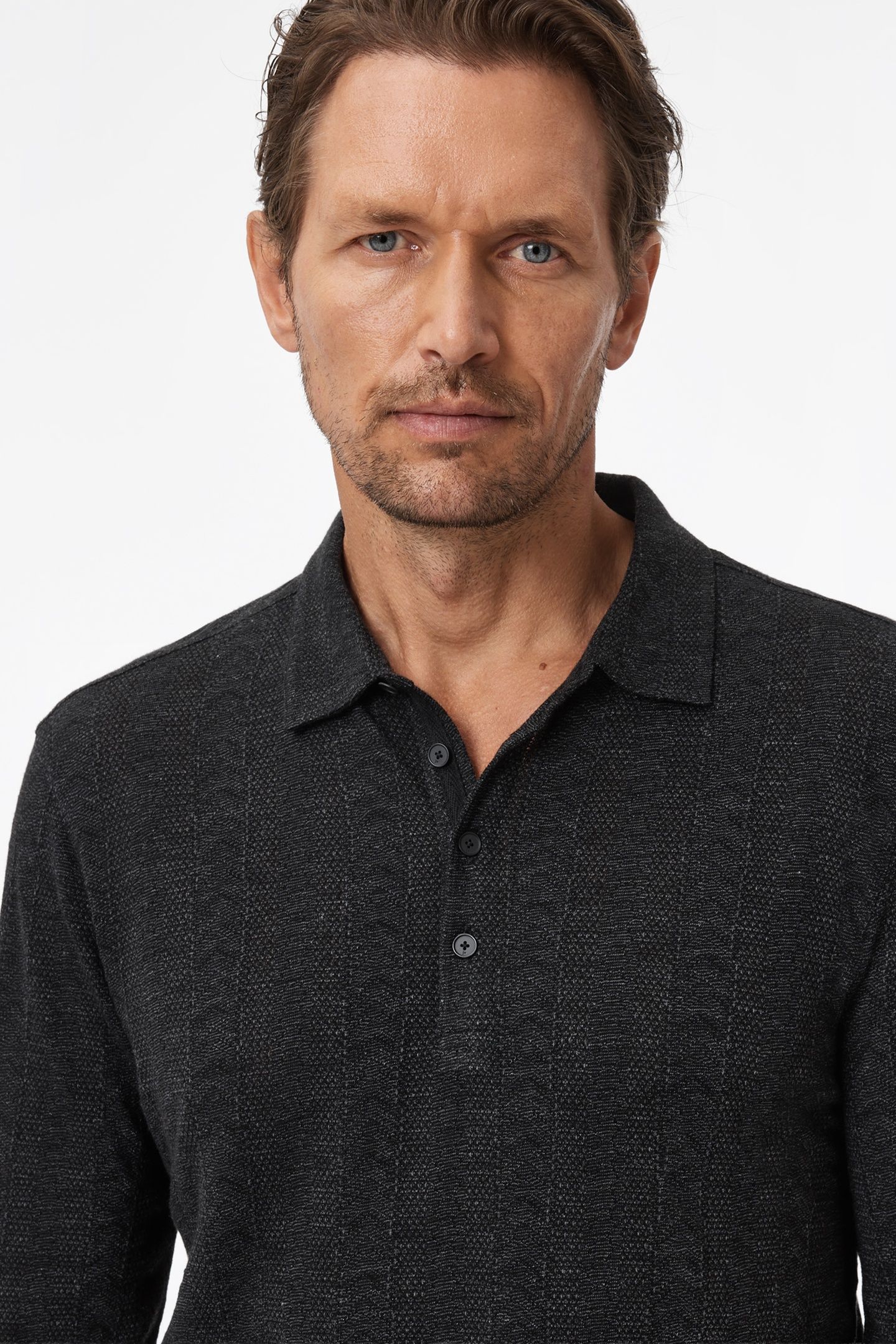 JALEN LS 3 COLOR MARL JACQUARD POLO BLACK 3
