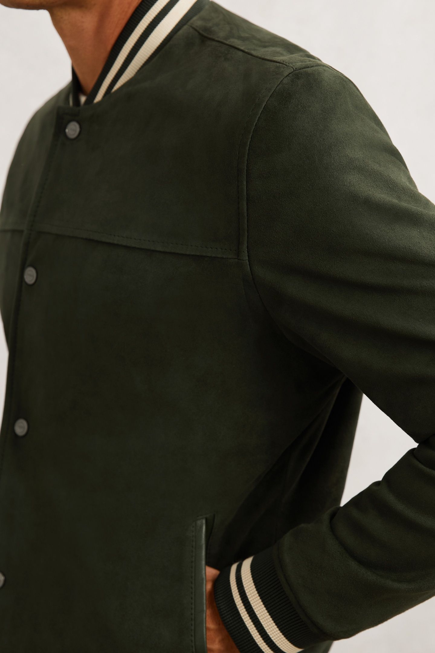 LS SUEDE STRIPE BOMBER JACKET FOREST GREEN 6