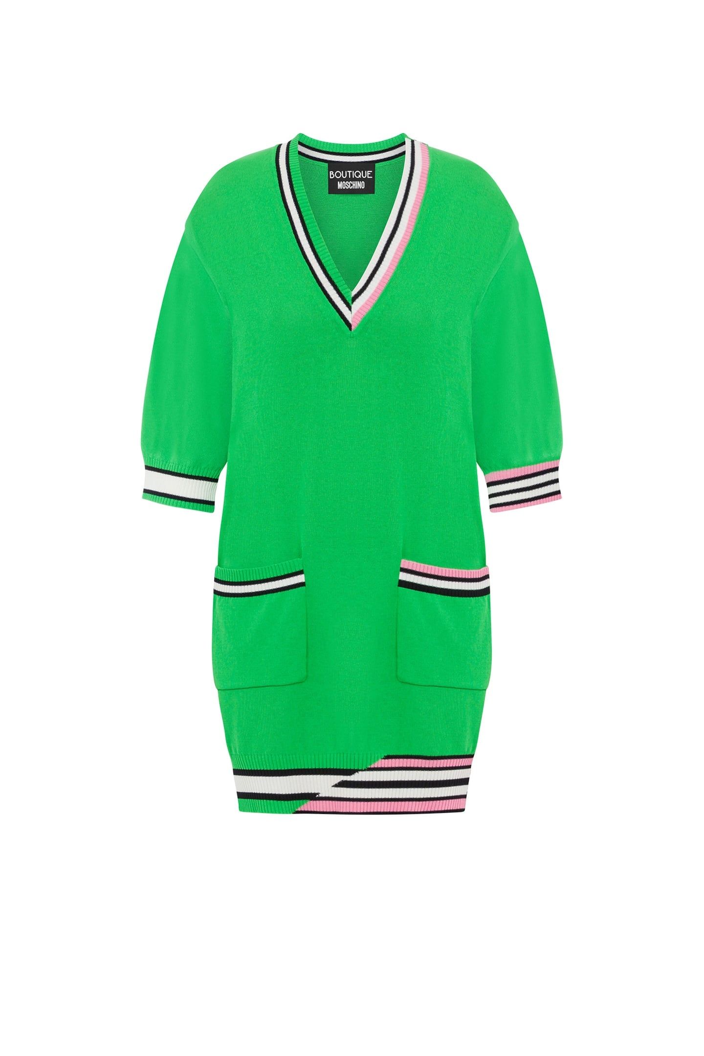 STRIPED DETAILS COTTON KNIT DRESS GREEN 3