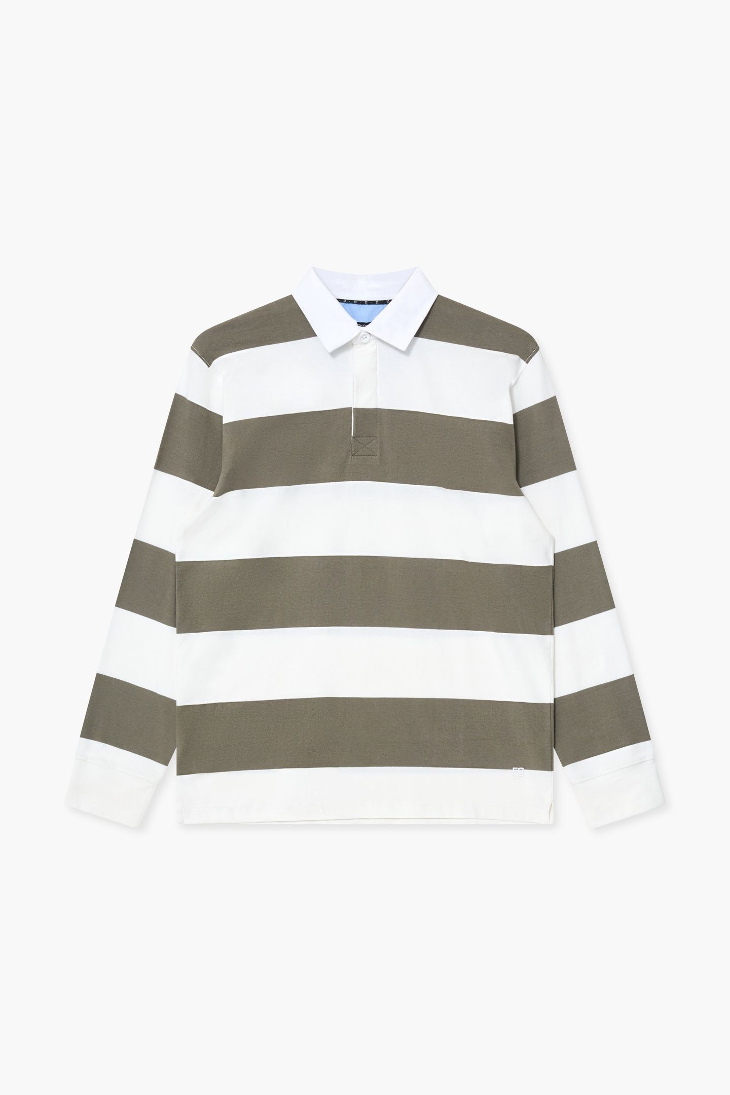 STRIPE RUGBY POLO LS ECRU/MOSS GREEN 3