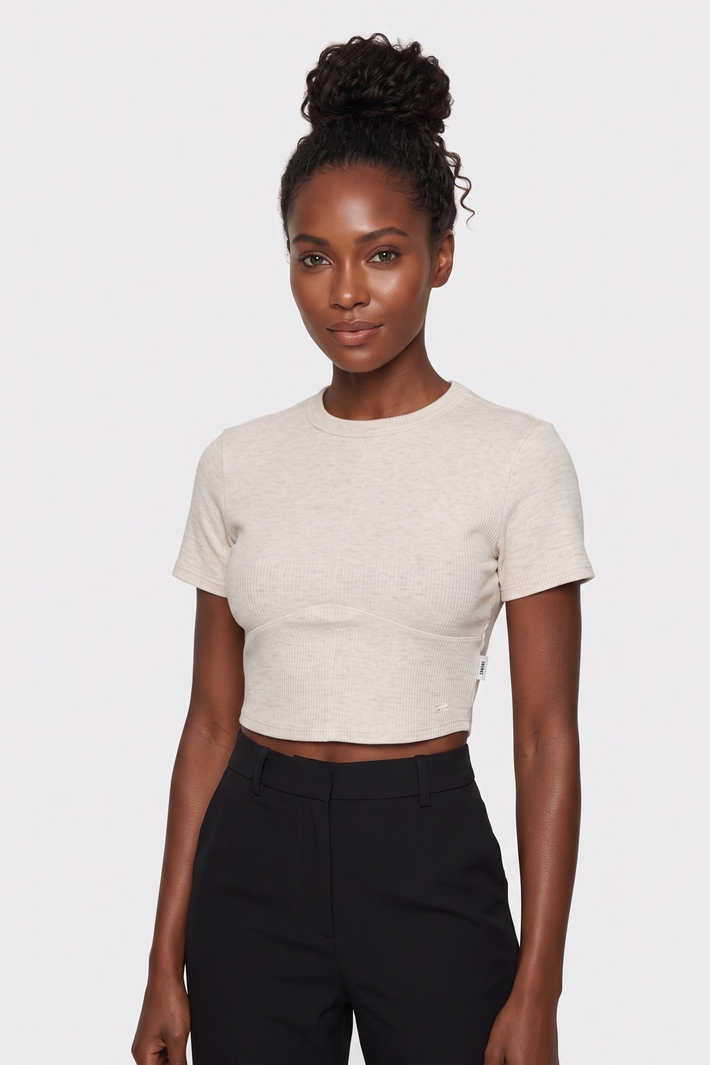 SEAMED RIB BABY TEE BONE HEATHER 1